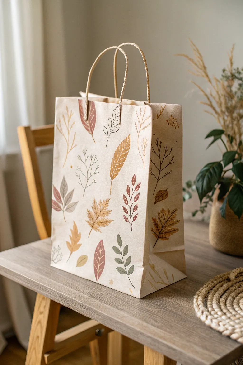 Embrace the elegance of nature with these beautifully crafted leaf print paper bags.