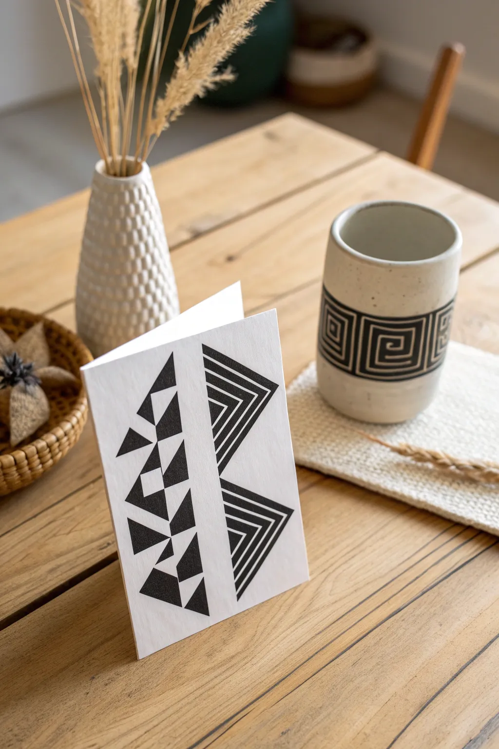Discover the elegance of minimalism with this striking black and white card design. Perfect for those who appreciate simplicity and natural beauty.
