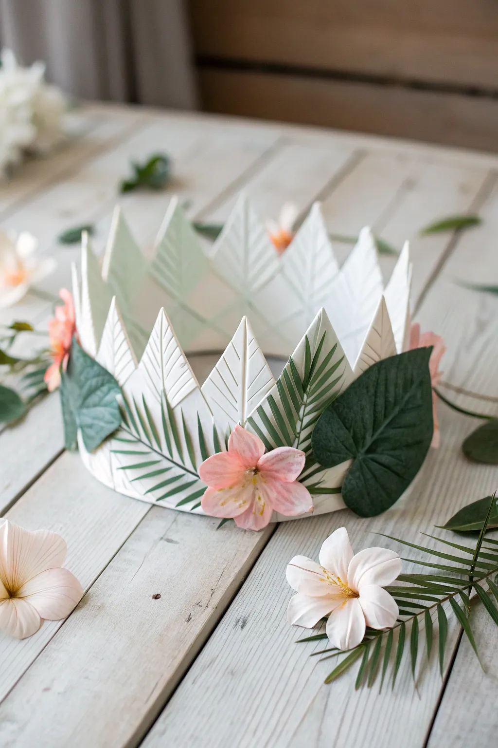 Embrace a Tropical Paradise with this stunning paper crown, where Scandinavian simplicity meets boho charm.