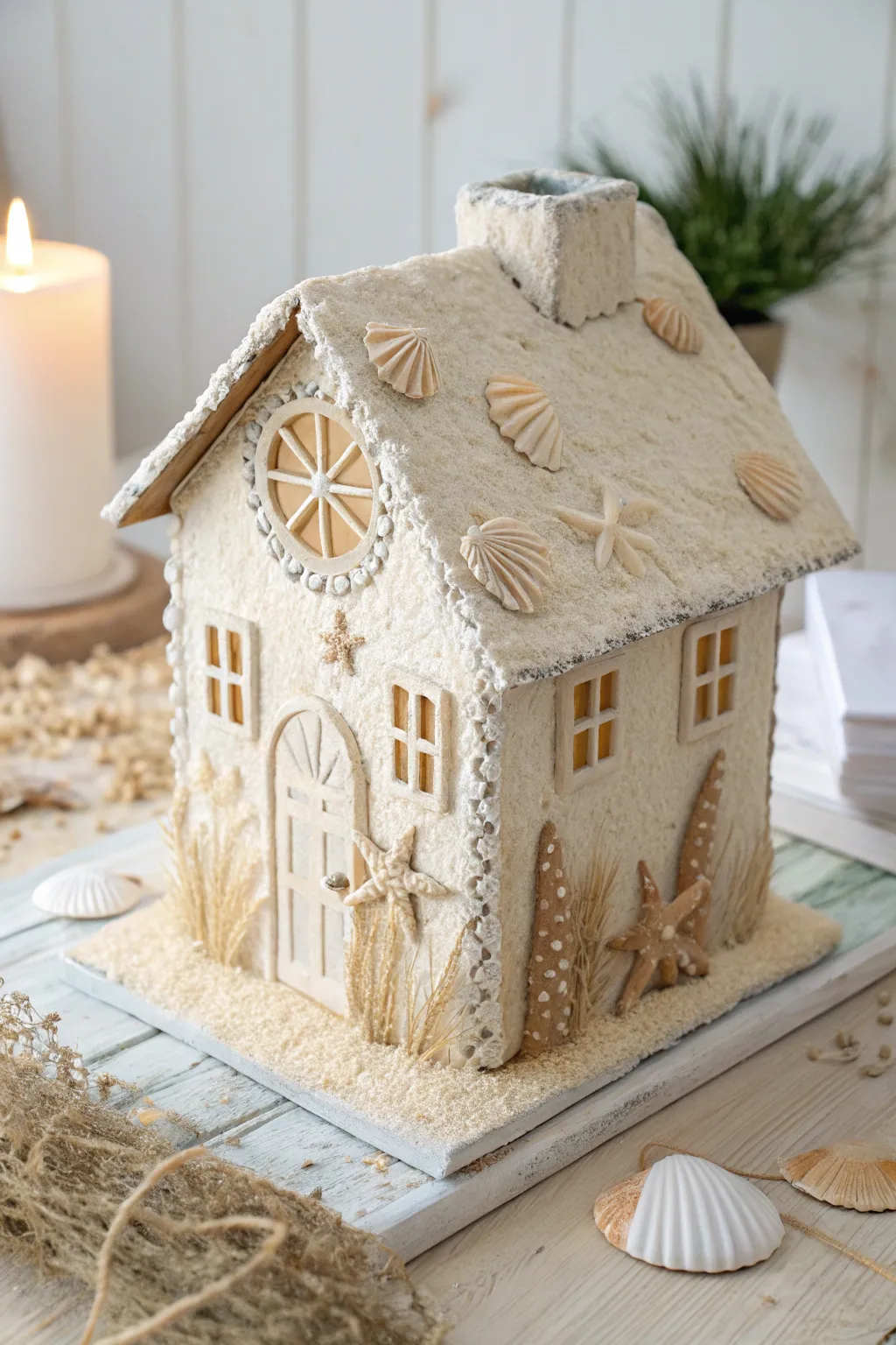 Capture the essence of coastal charm with a handcrafted paper mache beachfront bungalow. A perfect blend of simplicity and natural beauty.