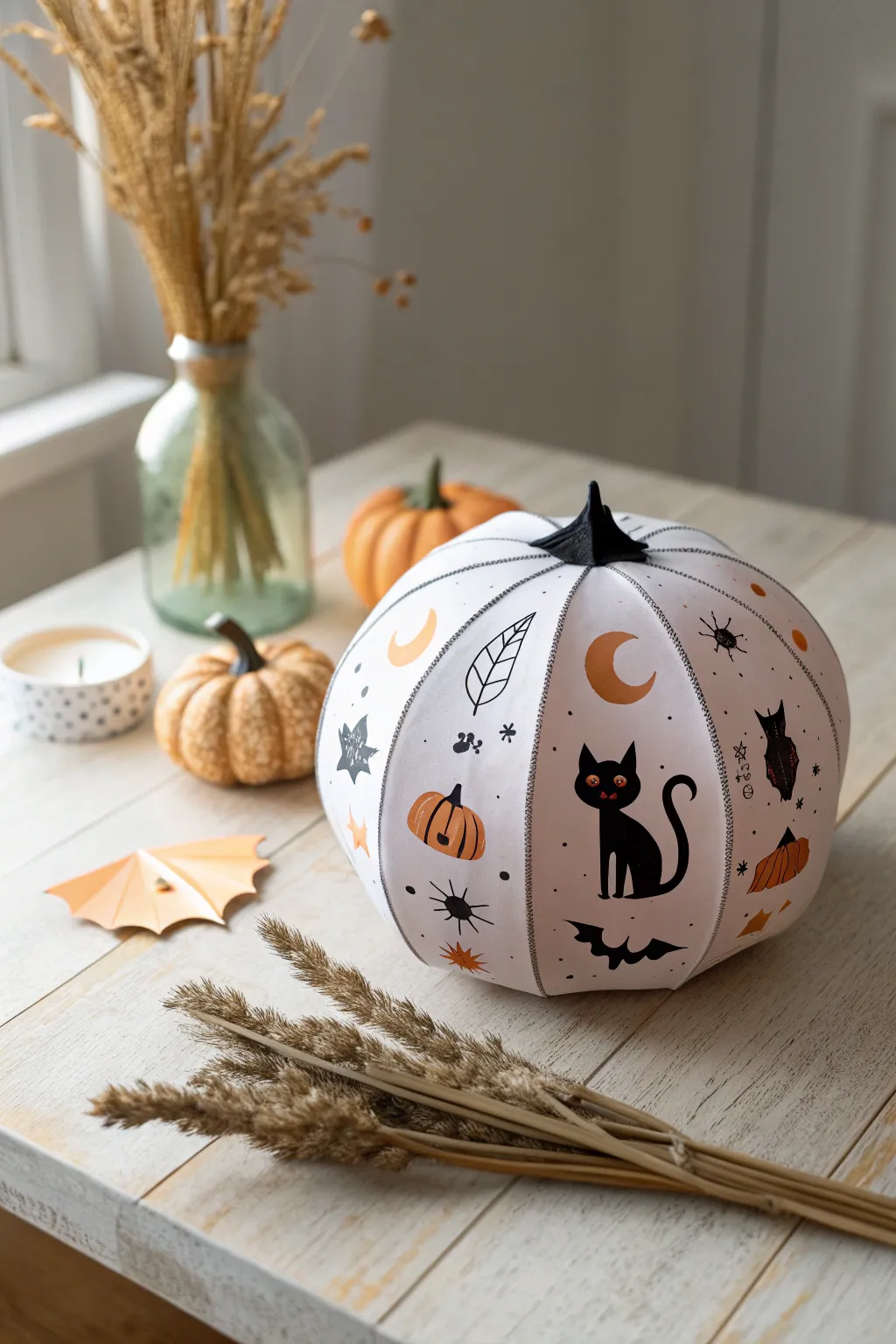 Elevate your Halloween decor with this charming paper pumpkin, a blend of minimalist elegance and playful spookiness!