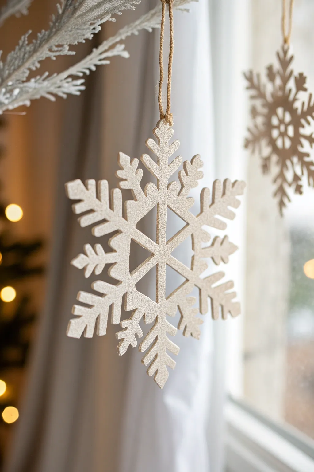Embrace the elegance of minimalist design with frosted glass-inspired paper snowflakes, perfect for a touch of winter magic.