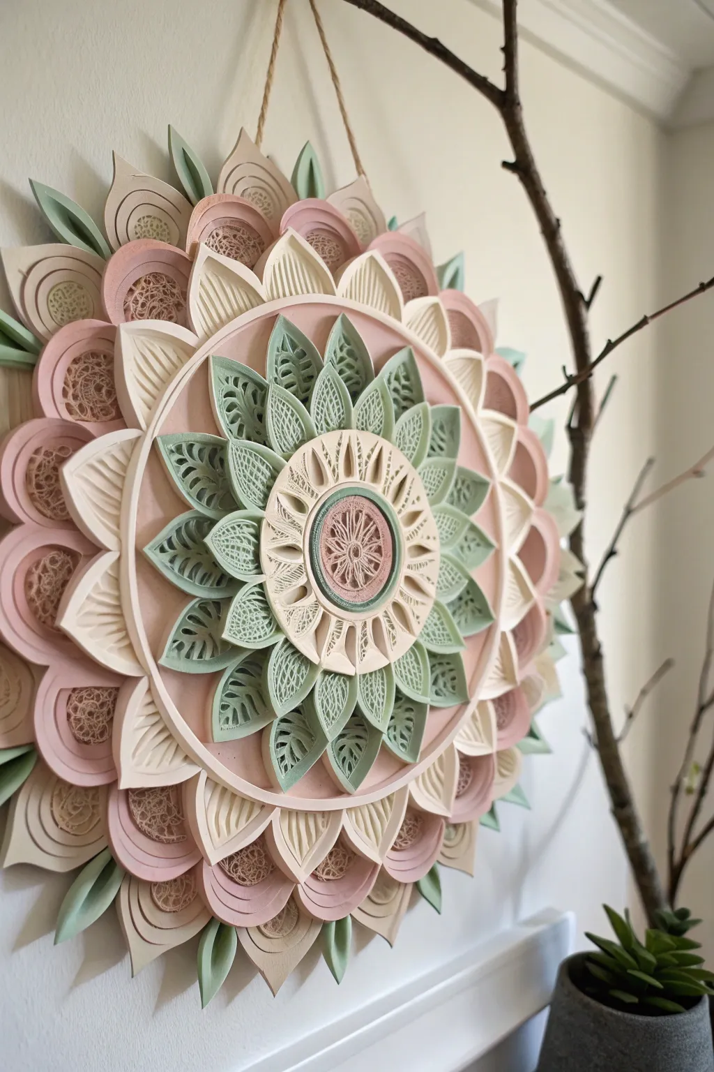 Elevate your space with the serene elegance of a handcrafted paper mandala.