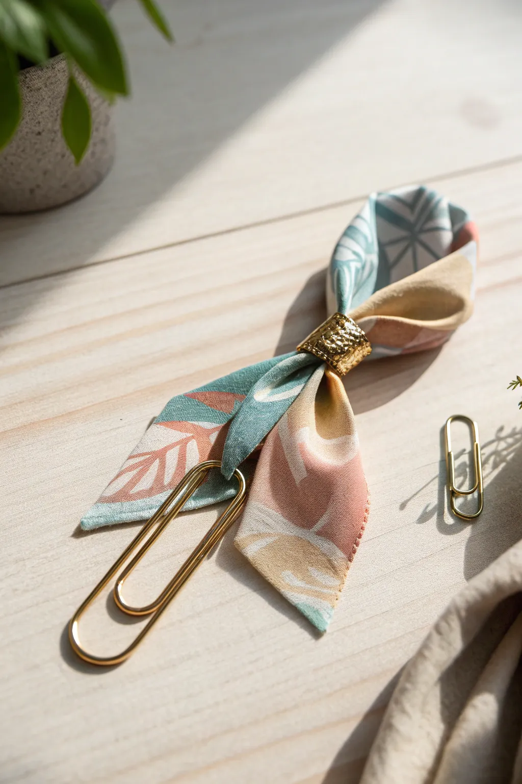 Transform your paperclips into eco-friendly art with upcycled fabric scraps. A touch of craft elegance for the minimalist at heart.