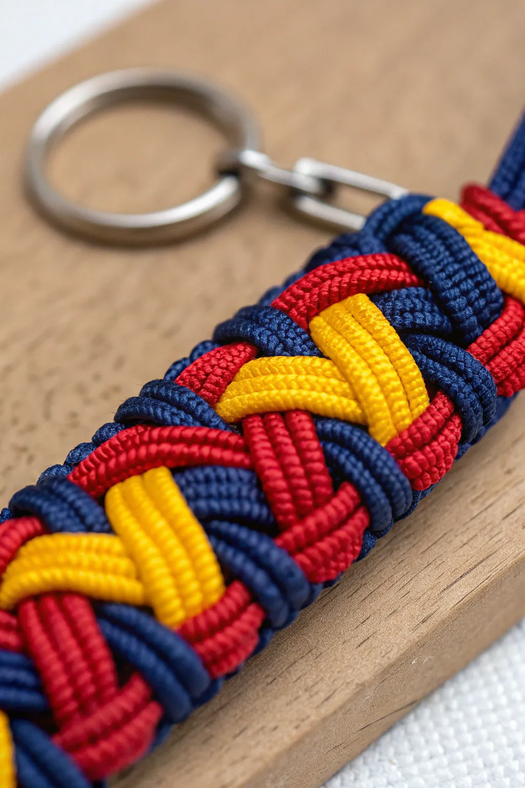 Elevate your style with a bold, geometric paracord keychain—perfect for the modern craftsman.