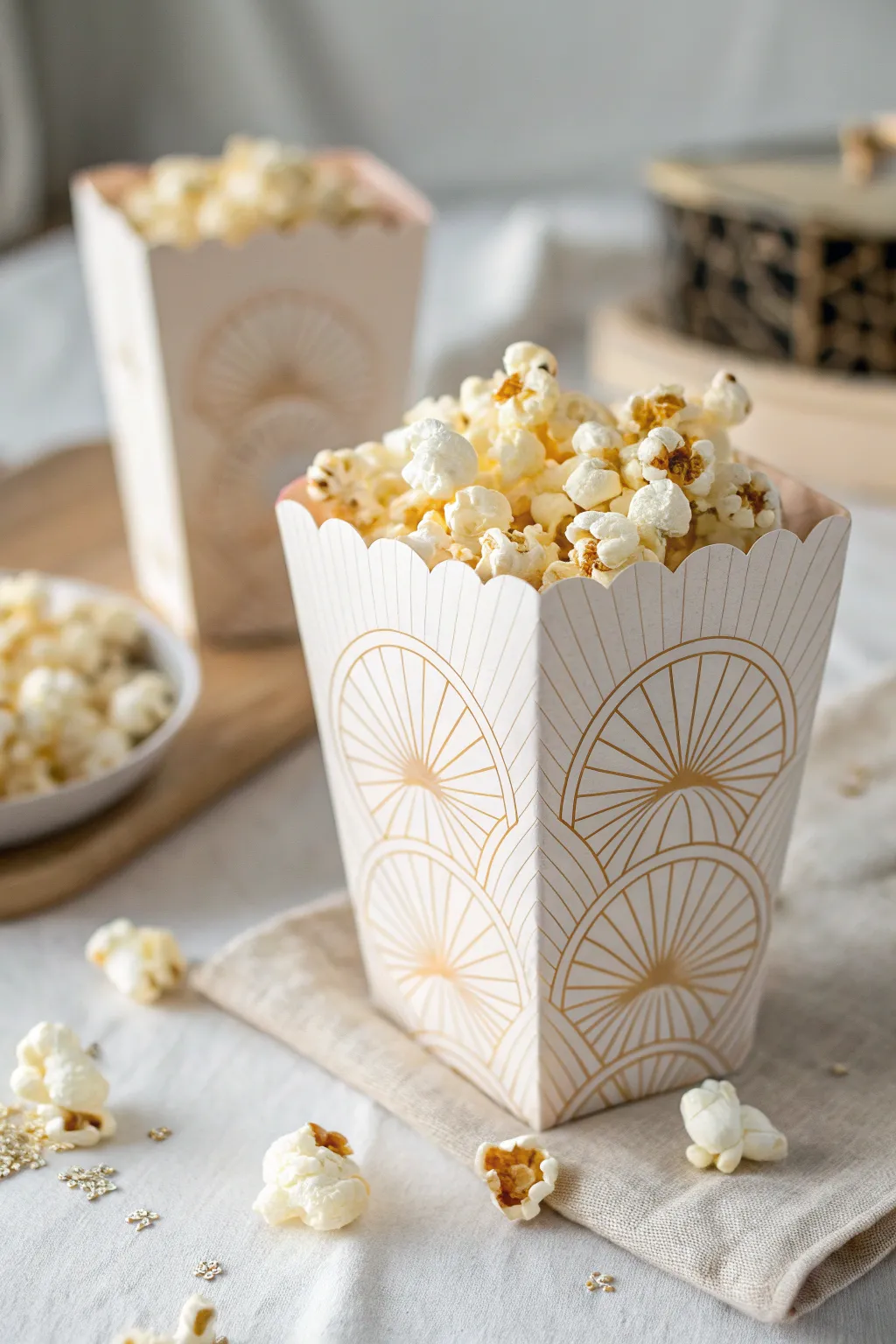 Elevate your party with these chic, Scandinavian-inspired popcorn boxes. Perfect for a touch of natural elegance.