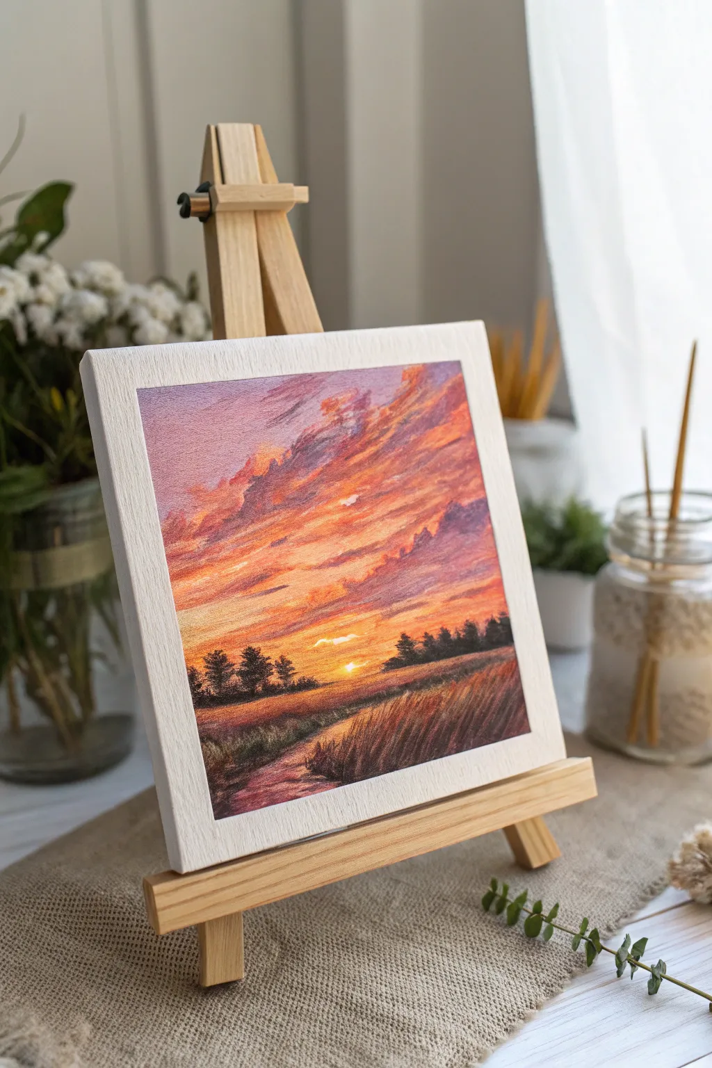 Capture the glow of a vibrant sunset with pastels, where simplicity meets natural beauty. 🌅✨ #PastelArt #ScandiBoho