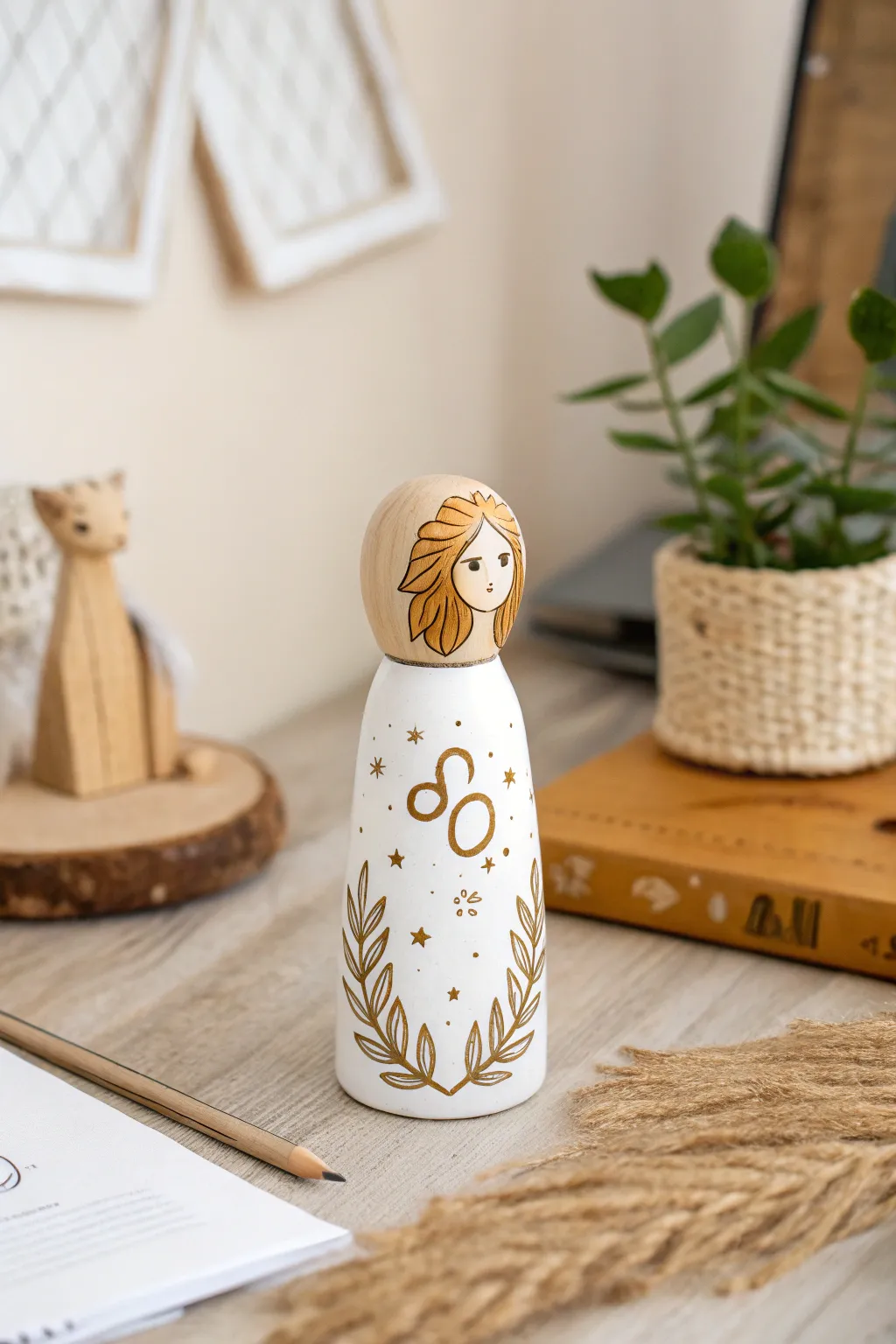 Craft your stars: A beautifully painted Leo peg doll capturing the essence of your zodiac sign.