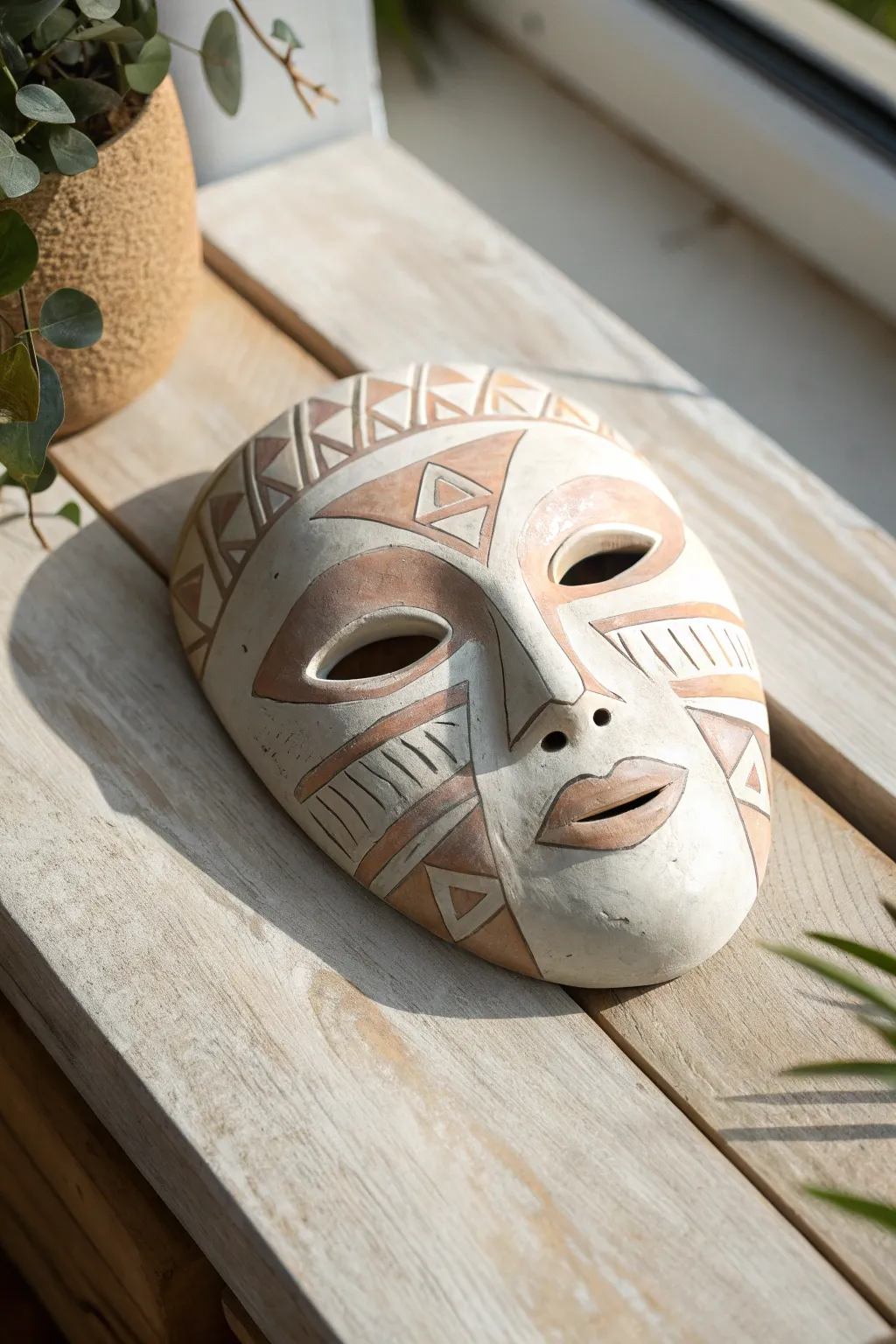 Embrace simplicity and serenity with this minimalist identity mask, where natural beauty meets subtle craftsmanship.