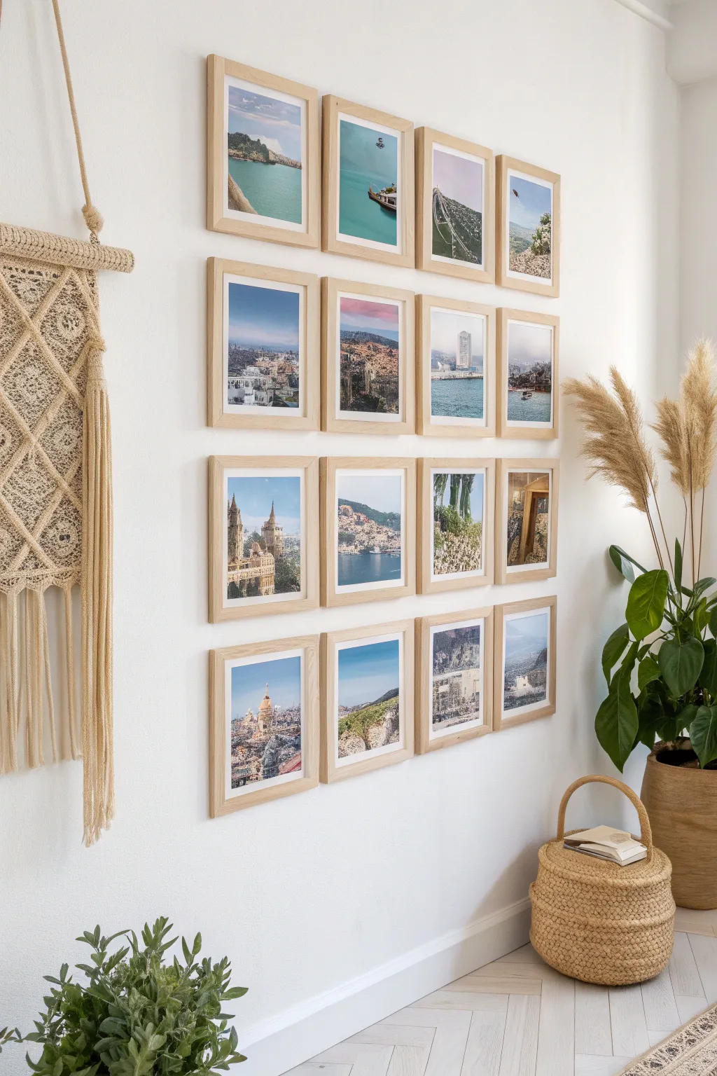 Transform your space into a gallery of memories with a chic grid layout collage.