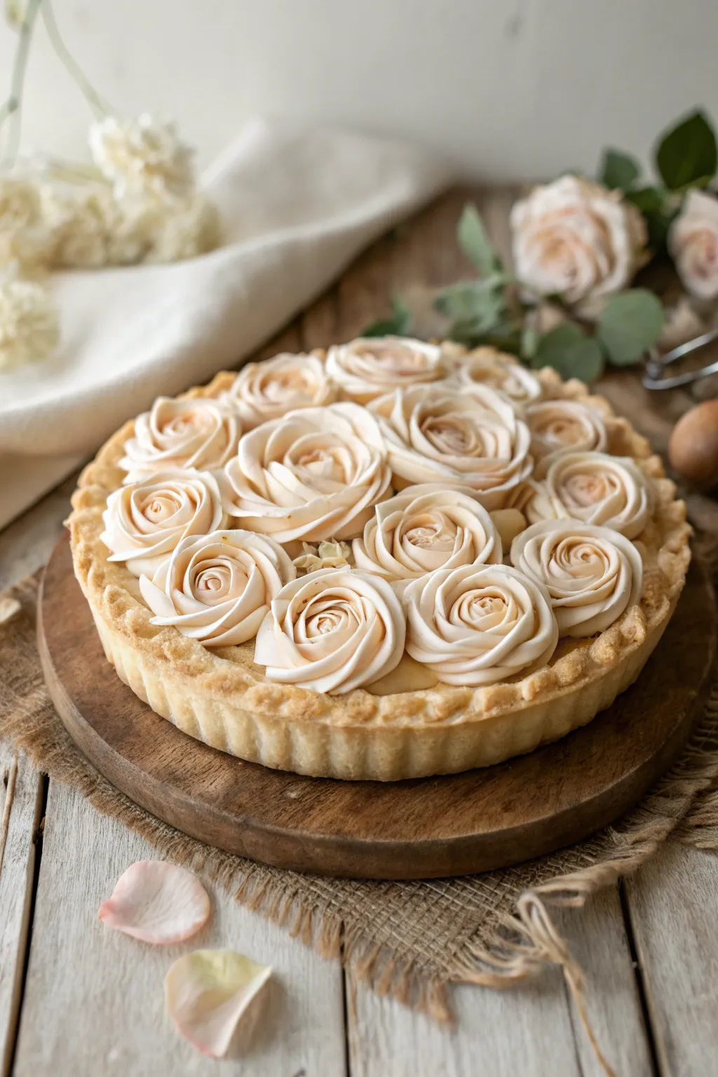 Elevate your pie game with charming rosette toppings—where simplicity meets elegance.