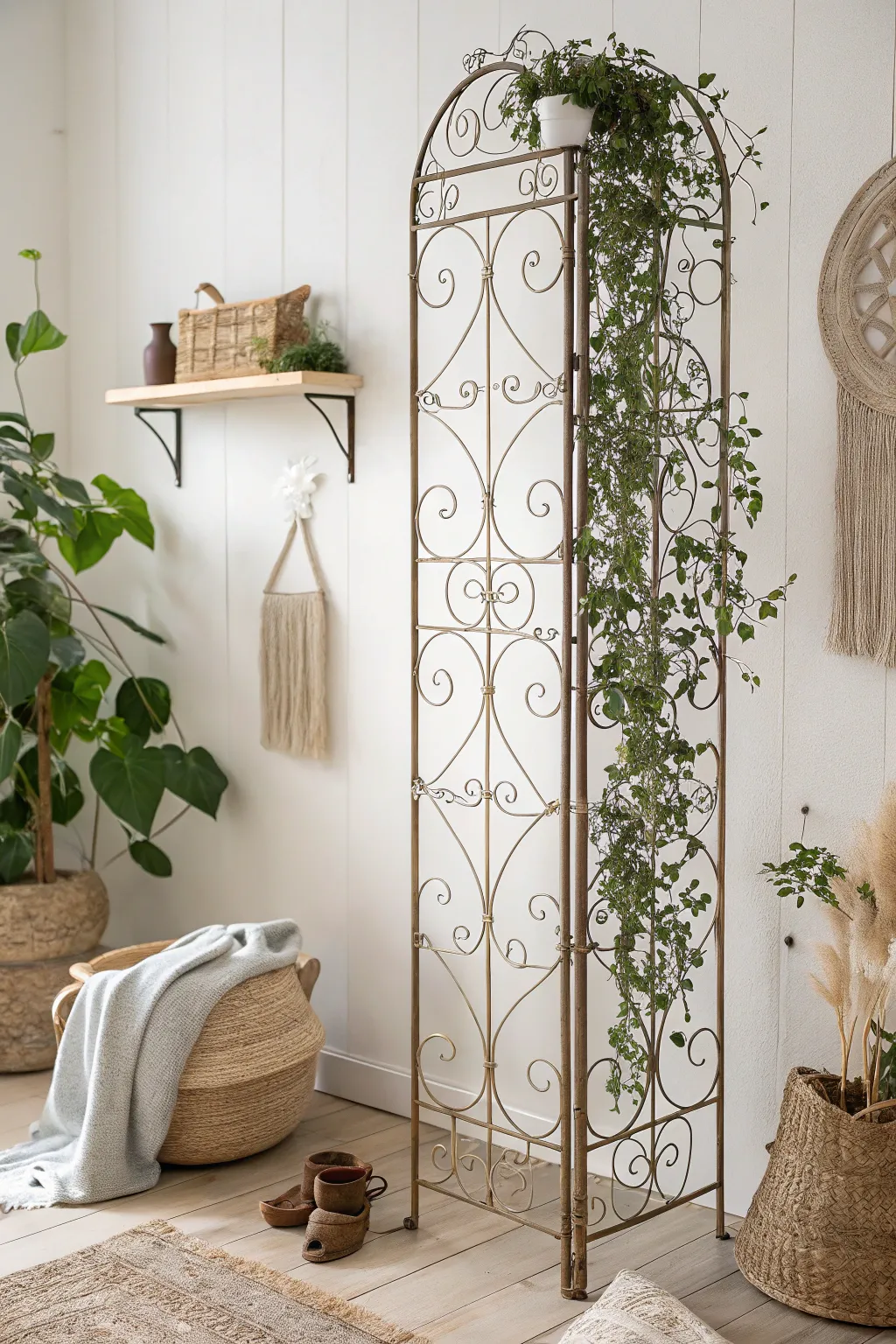Elevate your space with the timeless elegance of an iron trellis, blending craftsmanship and natural beauty.