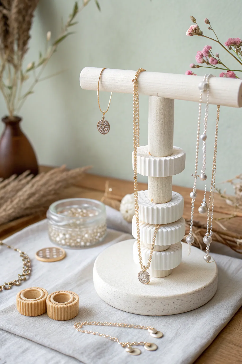 Transform bottle tops into a chic jewelry stand, blending minimalist style with Boho charm.