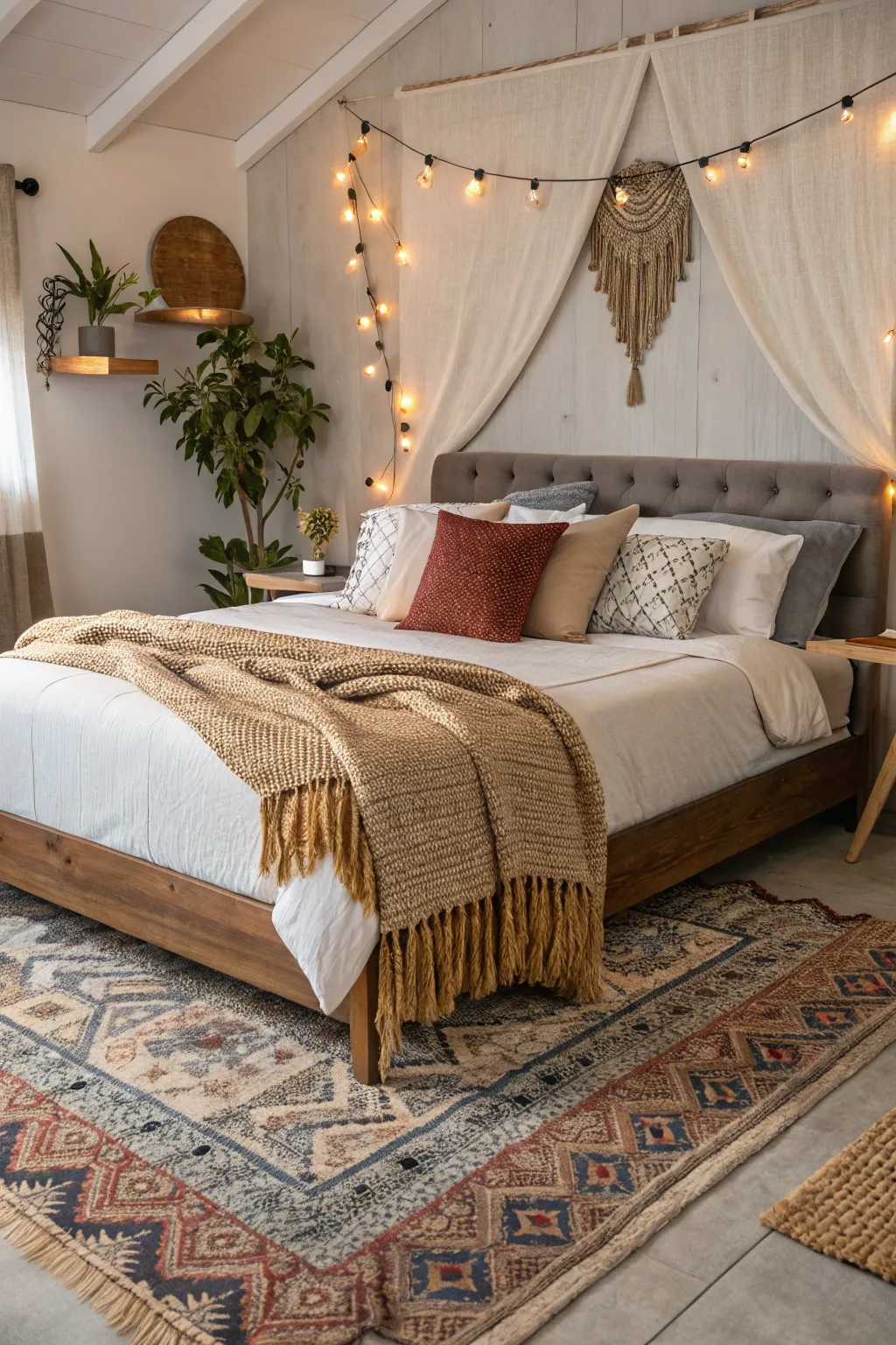 Mixed textures in a platform bed design for added visual interest.
