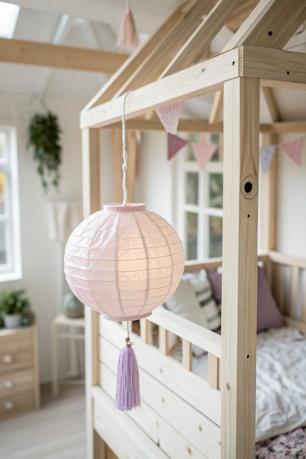 Add a touch of whimsy with handcrafted paper lanterns for a dreamy playhouse vibe.