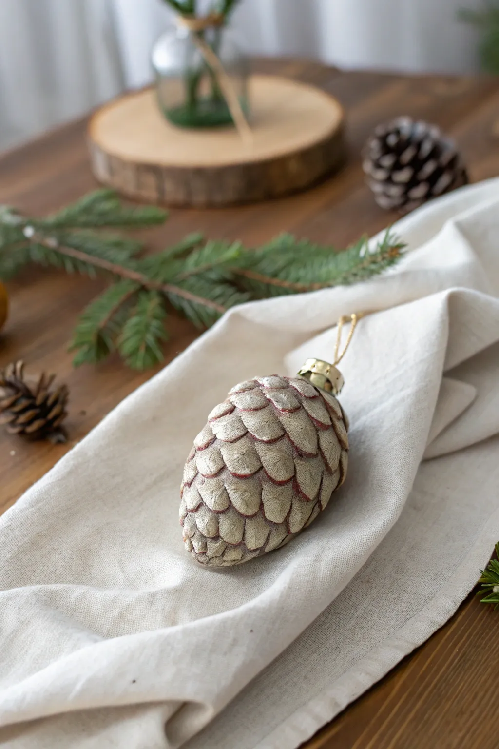 Embrace rustic elegance with handcrafted clay pine cone ornaments, a perfect blend of nature and artistry.