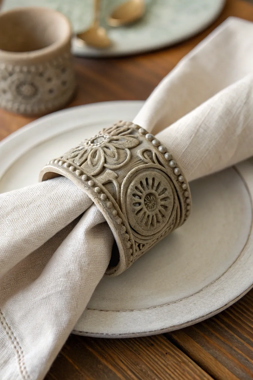 Add a touch of vintage elegance to your table with handcrafted polymer clay napkin rings.