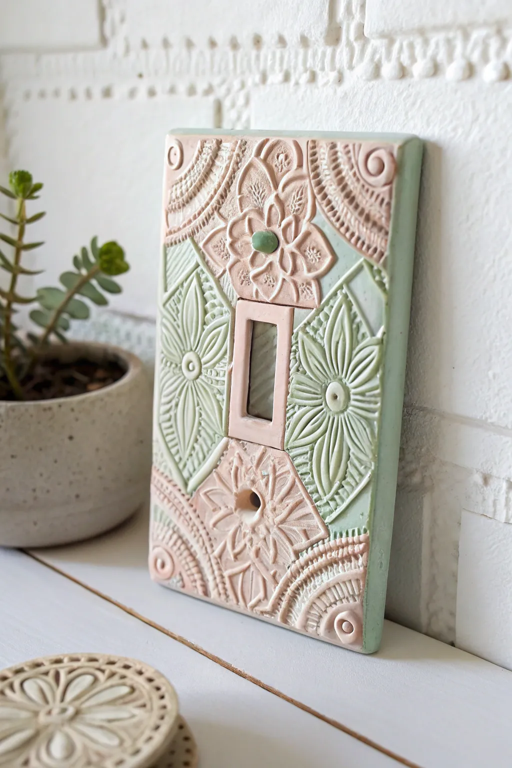 Transform the ordinary into extraordinary with this artistic polymer clay light switch cover, blending simplicity and elegance.