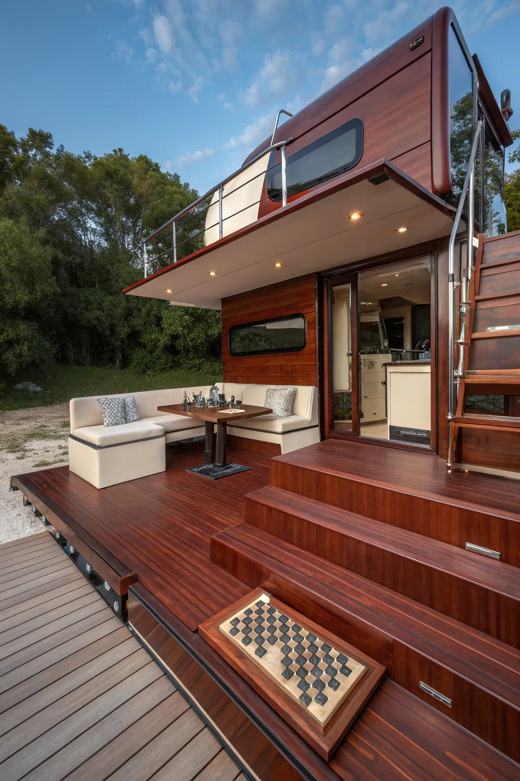 Elevate your RV experience with a stunning multi-level deck design, crafted for luxury and functionality.