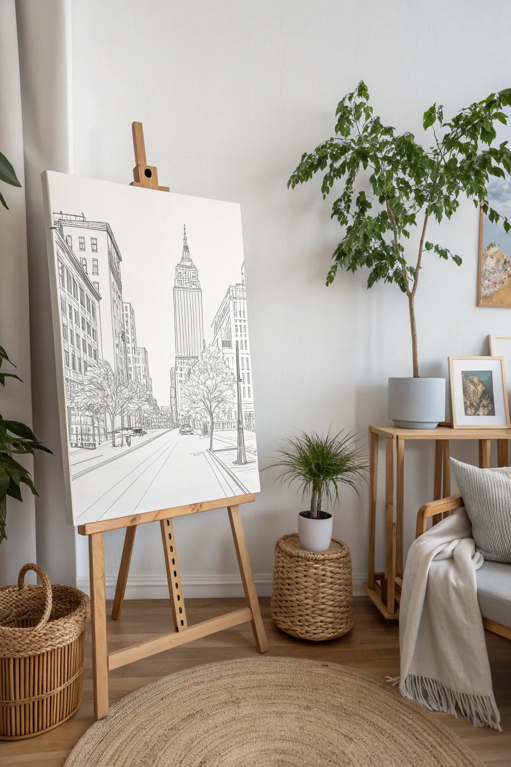 Capture the essence of city life with this stunning urban landscape canvas, perfect for lovers of minimalist design and natural beauty.