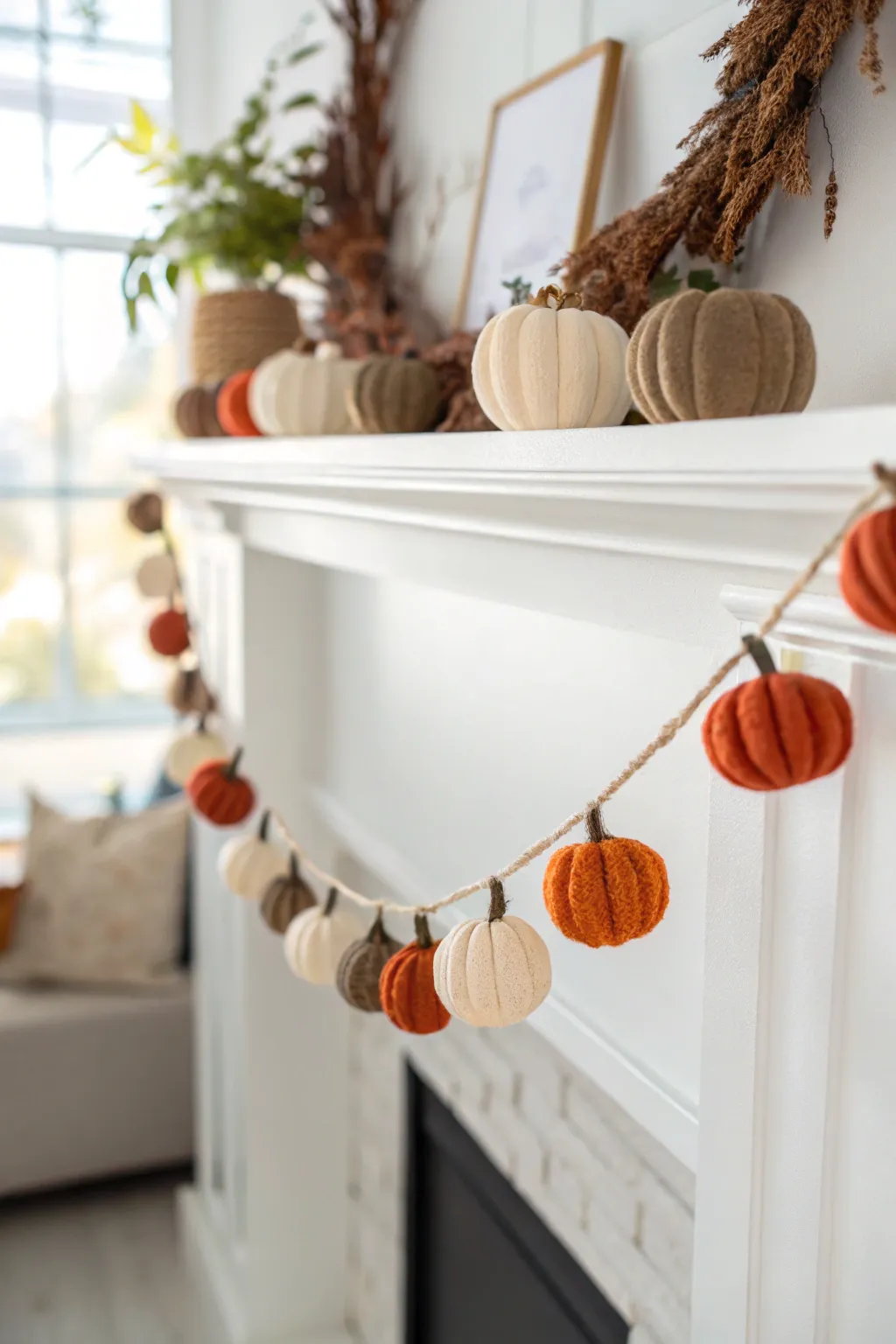 Embrace the cozy elegance of fall with a handcrafted pumpkin garland, a perfect blend of minimalist and Boho charm.