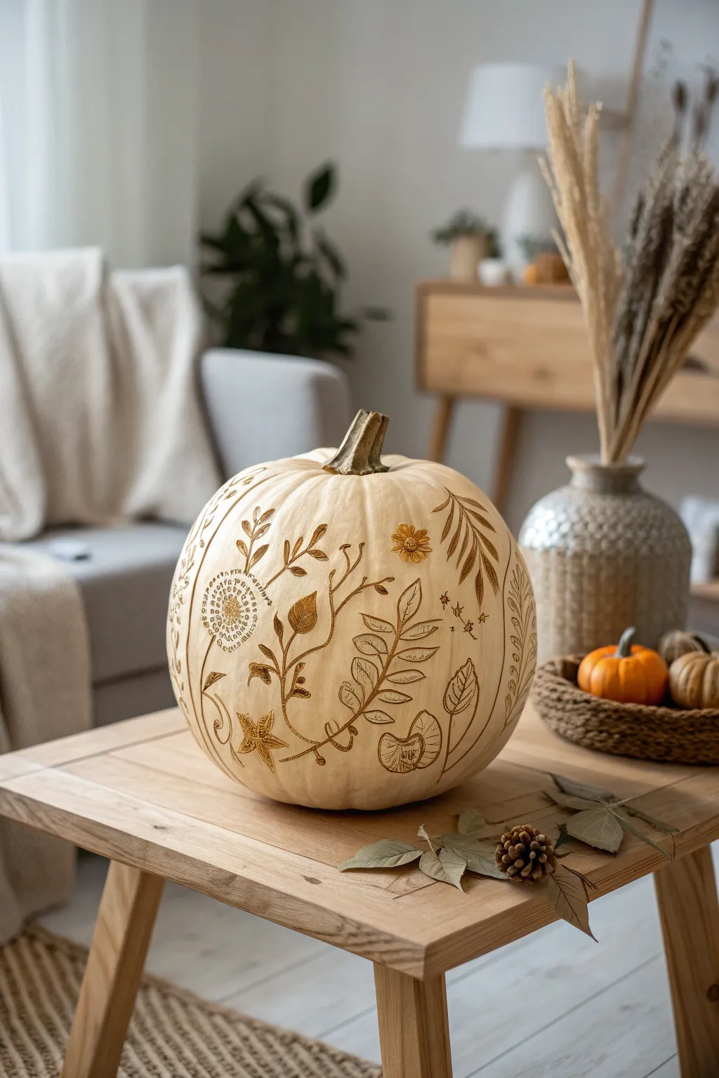Embrace the beauty of fall with a nature-inspired pumpkin that brings the outdoors in.