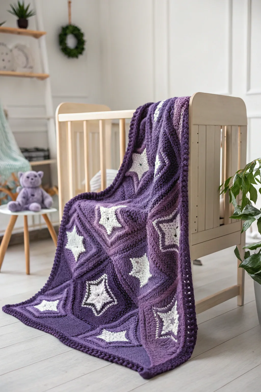 Wrap your little one in the magic of a starry night with this enchanting crochet blanket.