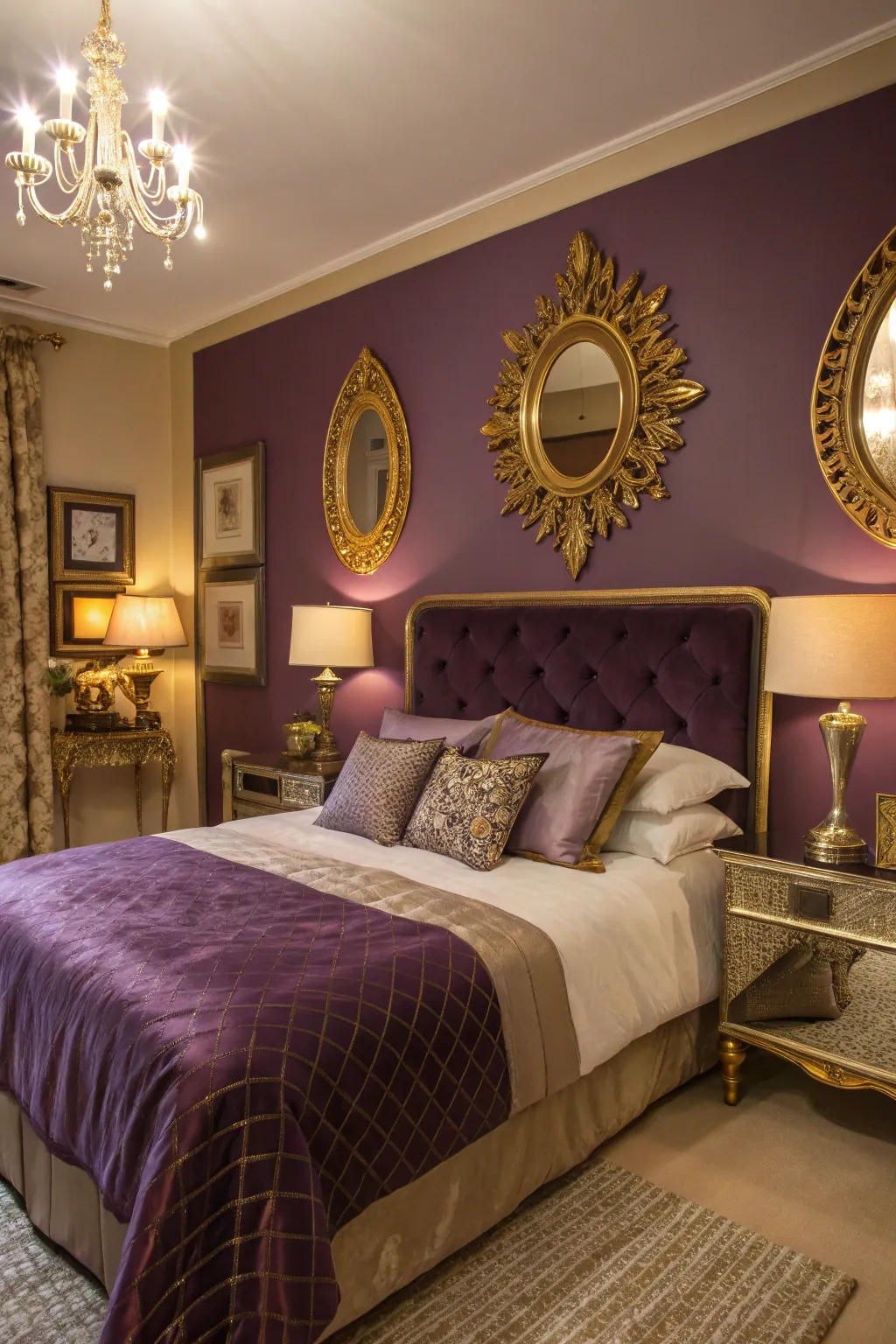 Gold accents add luxury and warmth to purple decor.