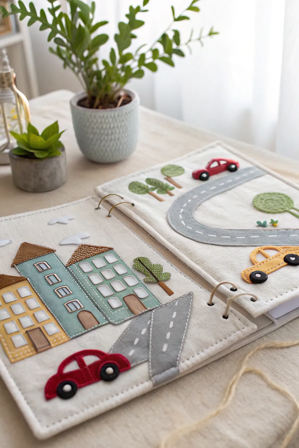 Explore endless adventures with this charming mini cityscape quiet book page—perfect for little car enthusiasts with a love for road trips!