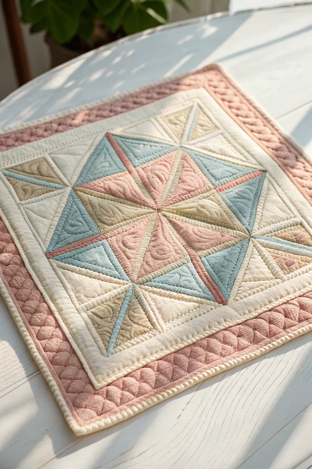 Master the art of precision with this stunning geometric quilt design—where craftsmanship meets natural beauty.