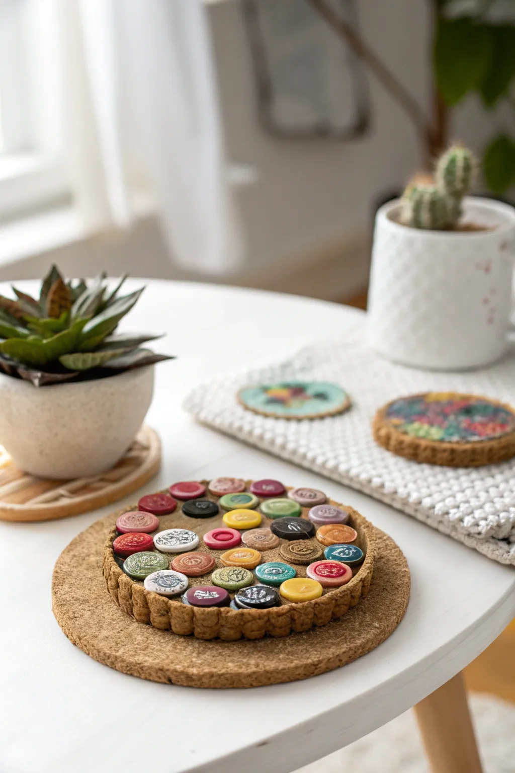 Elevate your coffee table with this charming bottle cap coaster—where rustic meets minimalist elegance.