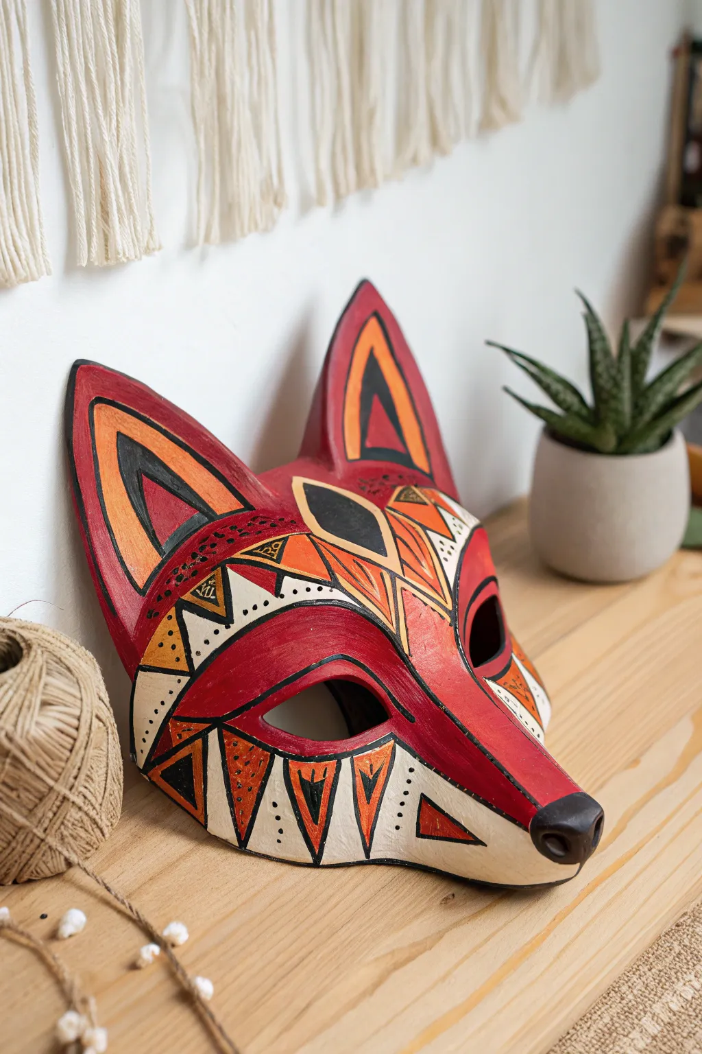 Awaken your inner fox spirit with bold patterns and vibrant colors. #FoxMask #BohoScandiStyle #Craftsmanship