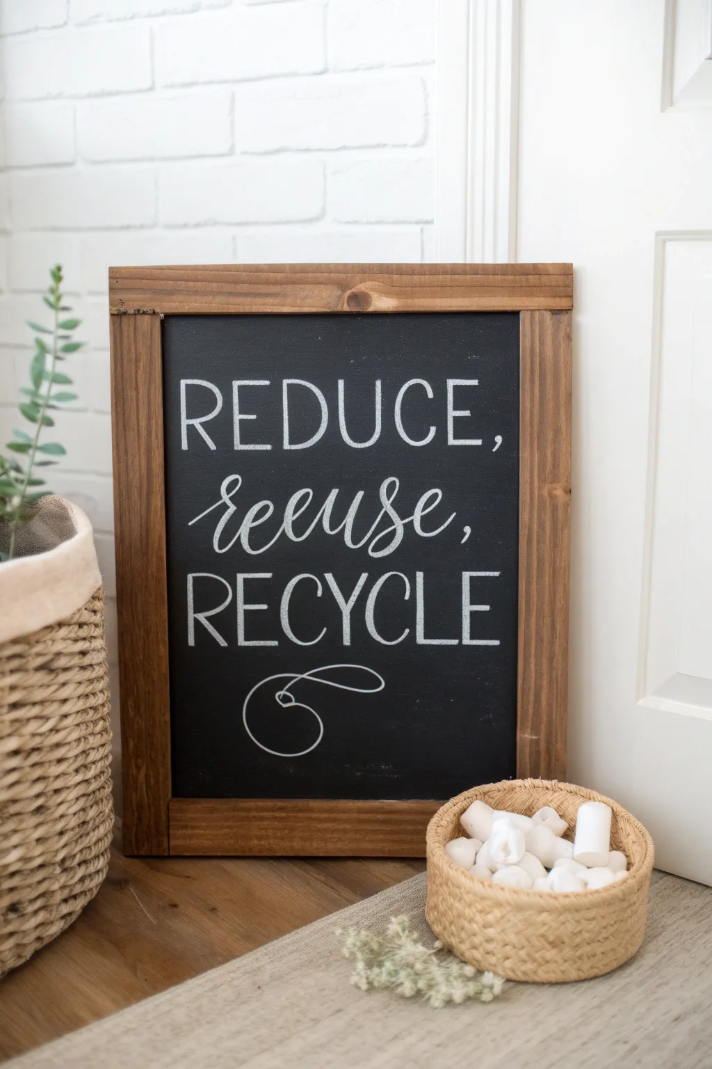 Timeless Elegance: Embrace sustainability with a chic chalkboard message.