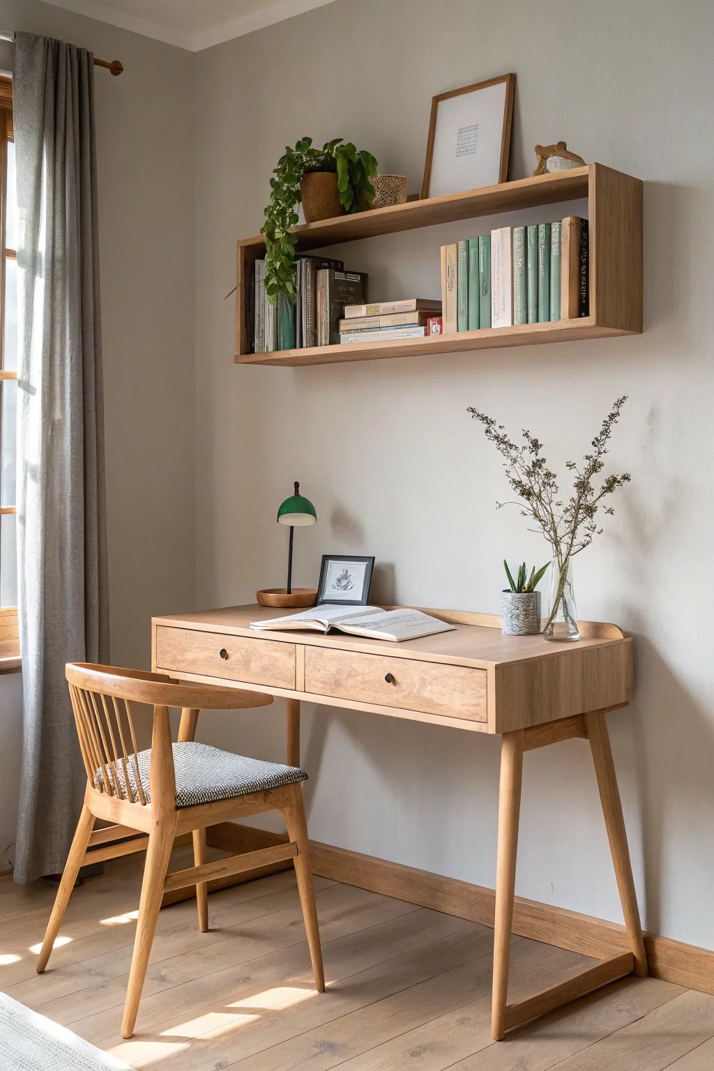 Elevate your workspace with a touch of elegance: the perfect floating shelf addition for style and storage.