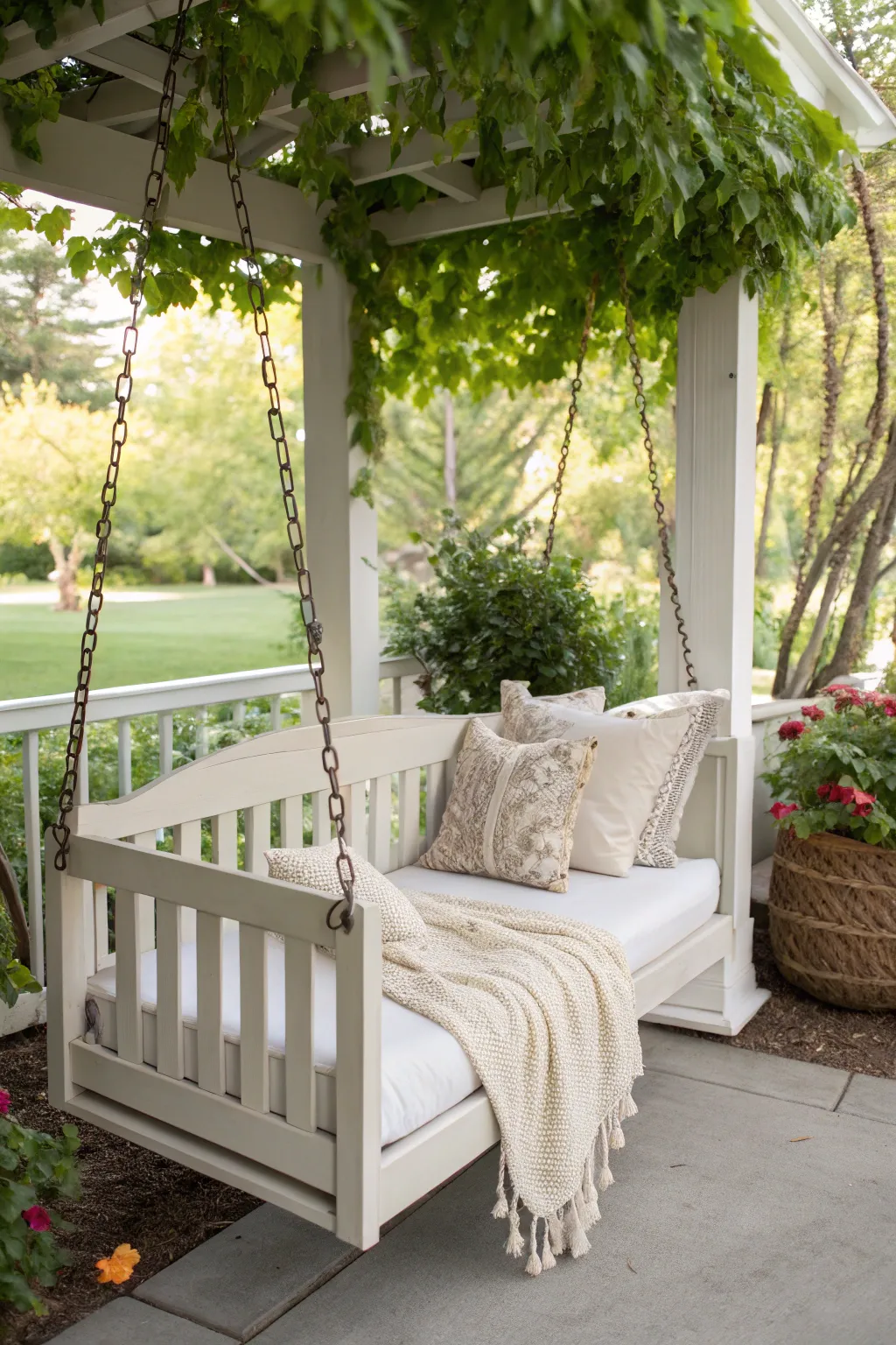 Transform your old crib into a charming porch swing for ultimate backyard relaxation!
