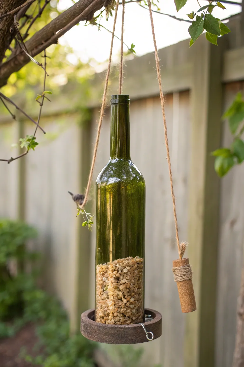 Bring a touch of Scandinavian charm to your garden with this DIY wine bottle bird feeder.