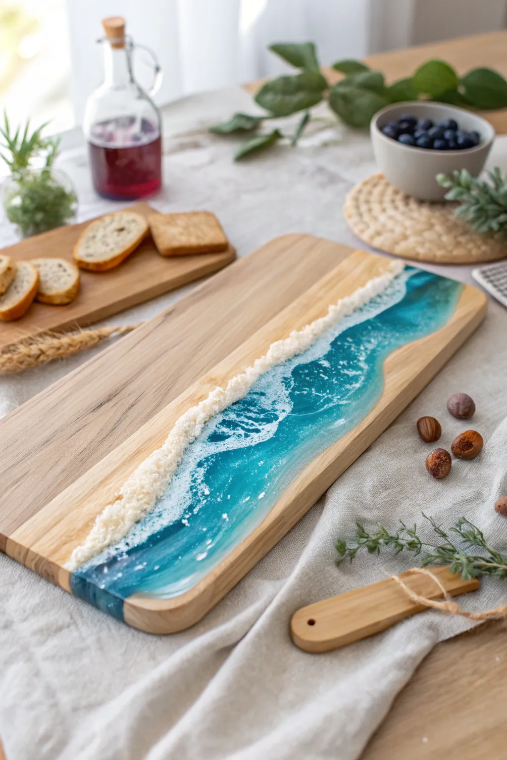 Bring the serenity of the ocean to your table with this stunning resin charcuterie board. 🌊✨
