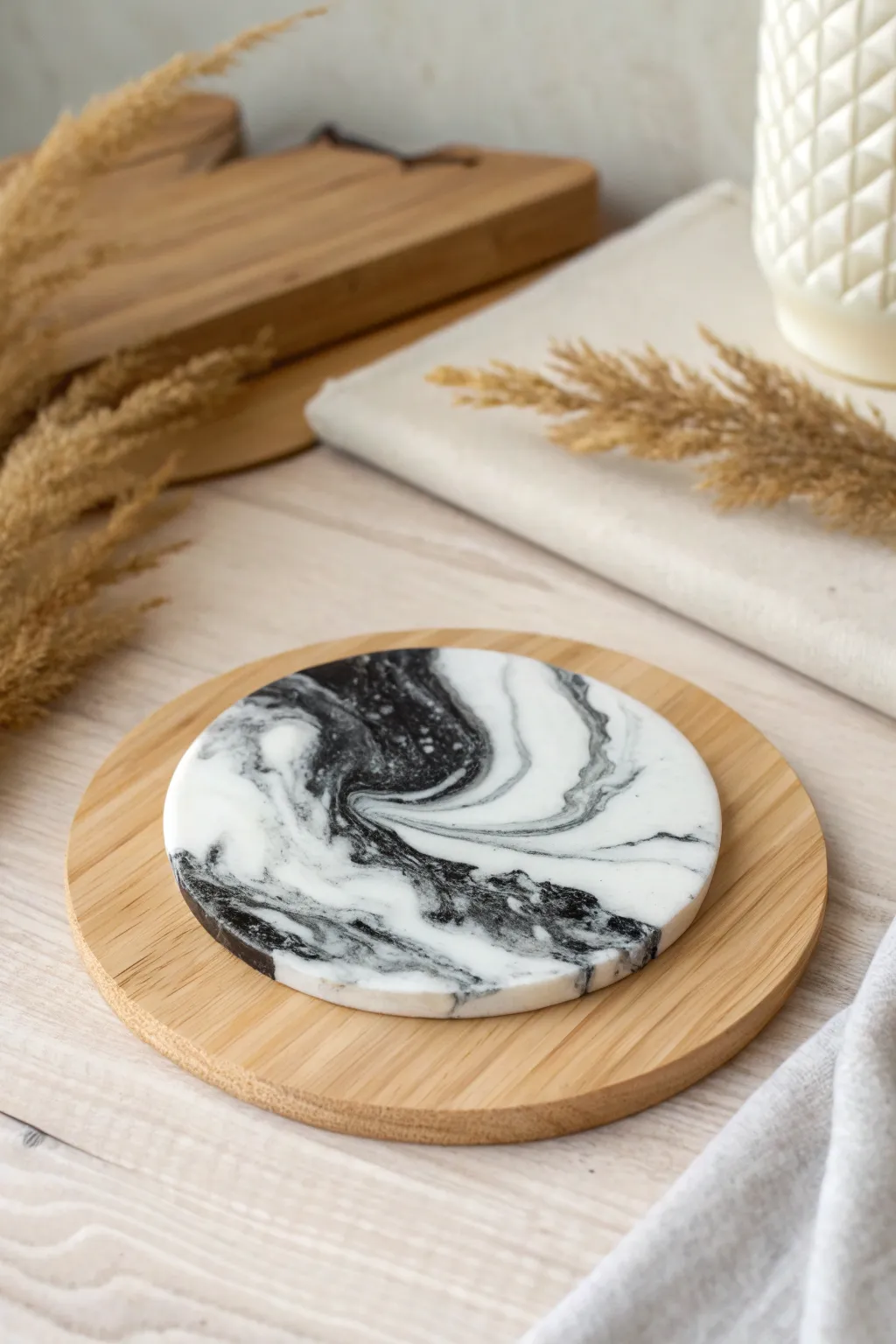 Elevate your space with the timeless elegance of marble effect coasters.