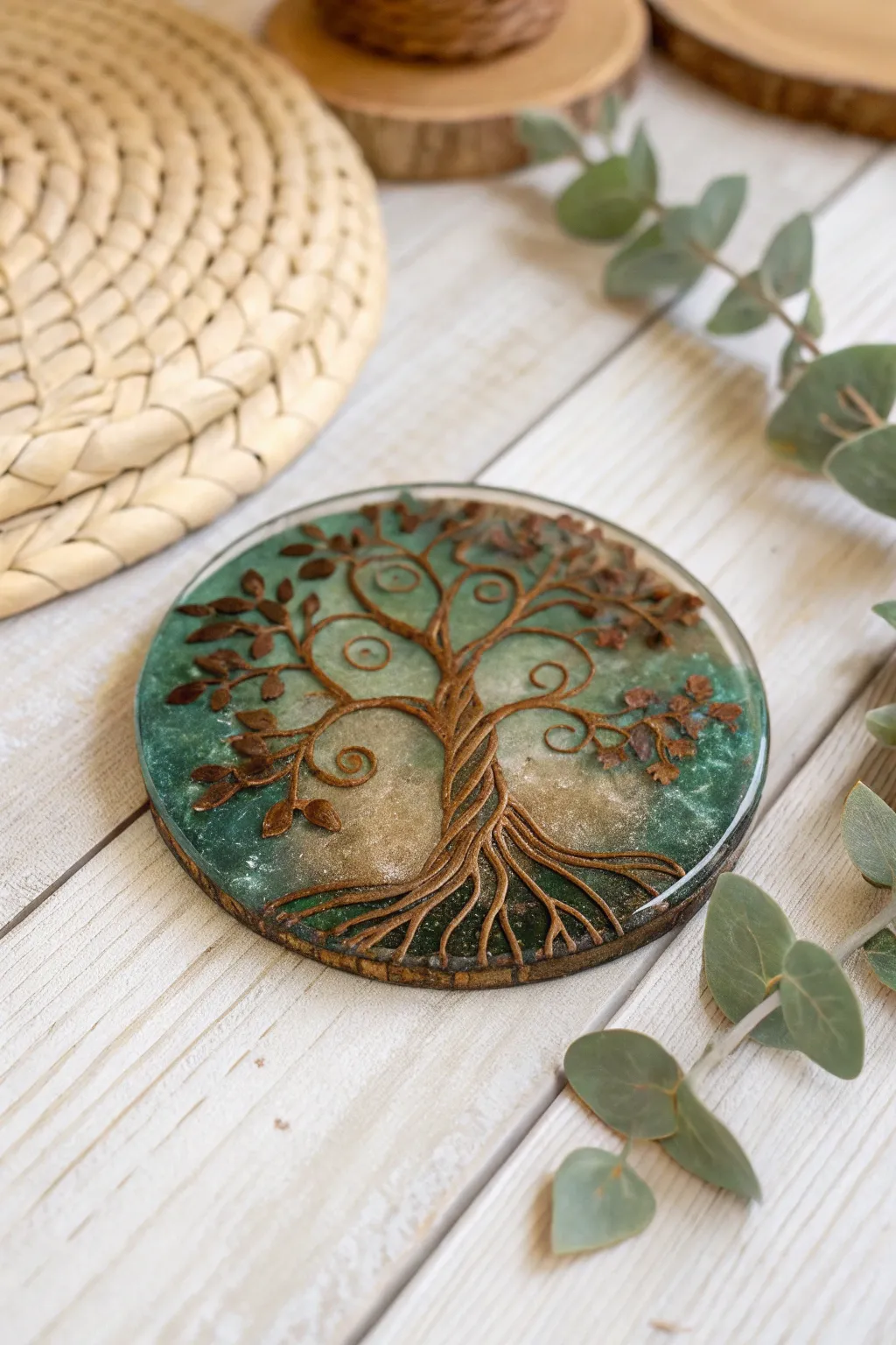 Embrace natural elegance with a Tree of Life resin coaster – a symbol of growth and strength in your decor.