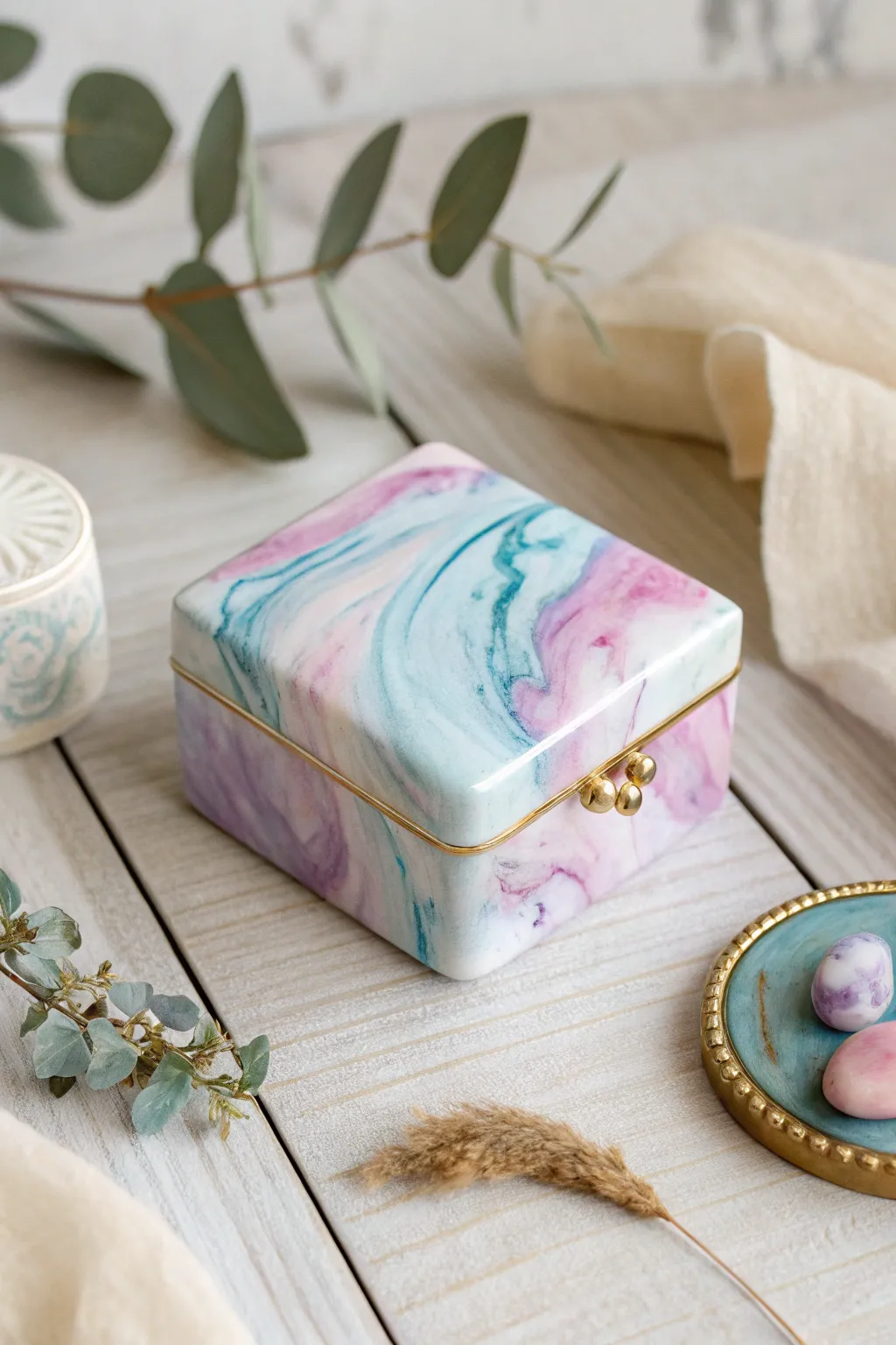 Capture the dreamy elegance of a watercolor-inspired resin trinket box. Perfect for those who adore minimalist beauty with an artistic touch.