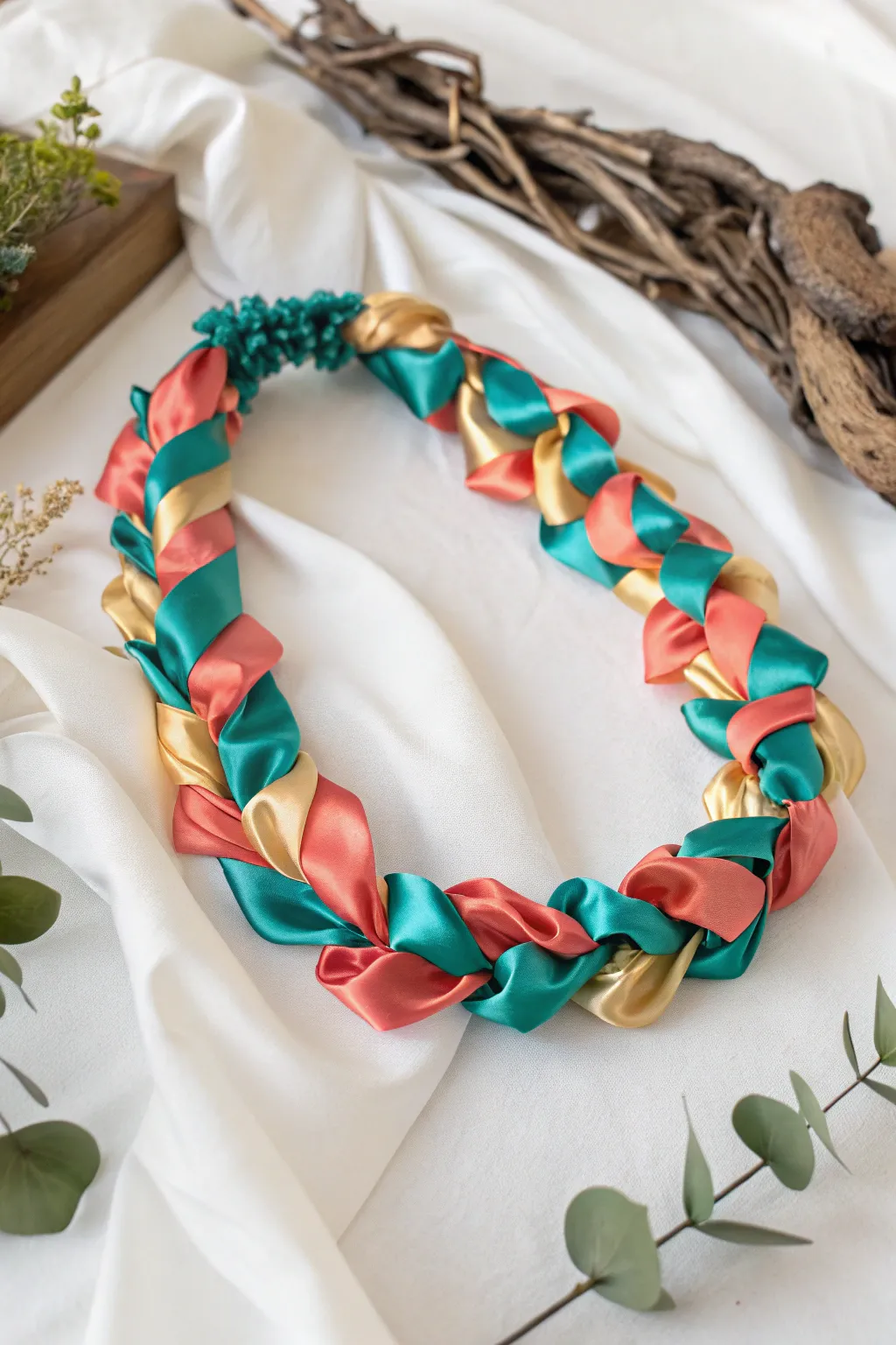 Embrace tropical elegance with this vibrant Hawaiian ribbon lei, perfect for a touch of handcrafted beauty.