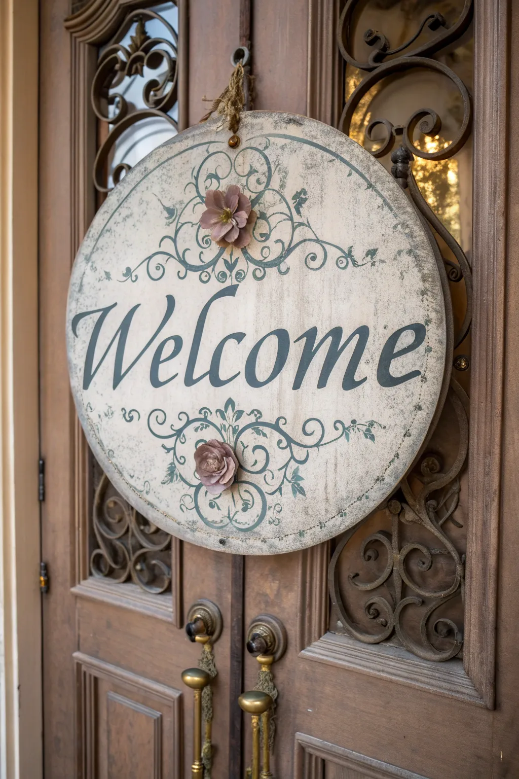 Vintage elegance brings timeless charm to this welcome sign.