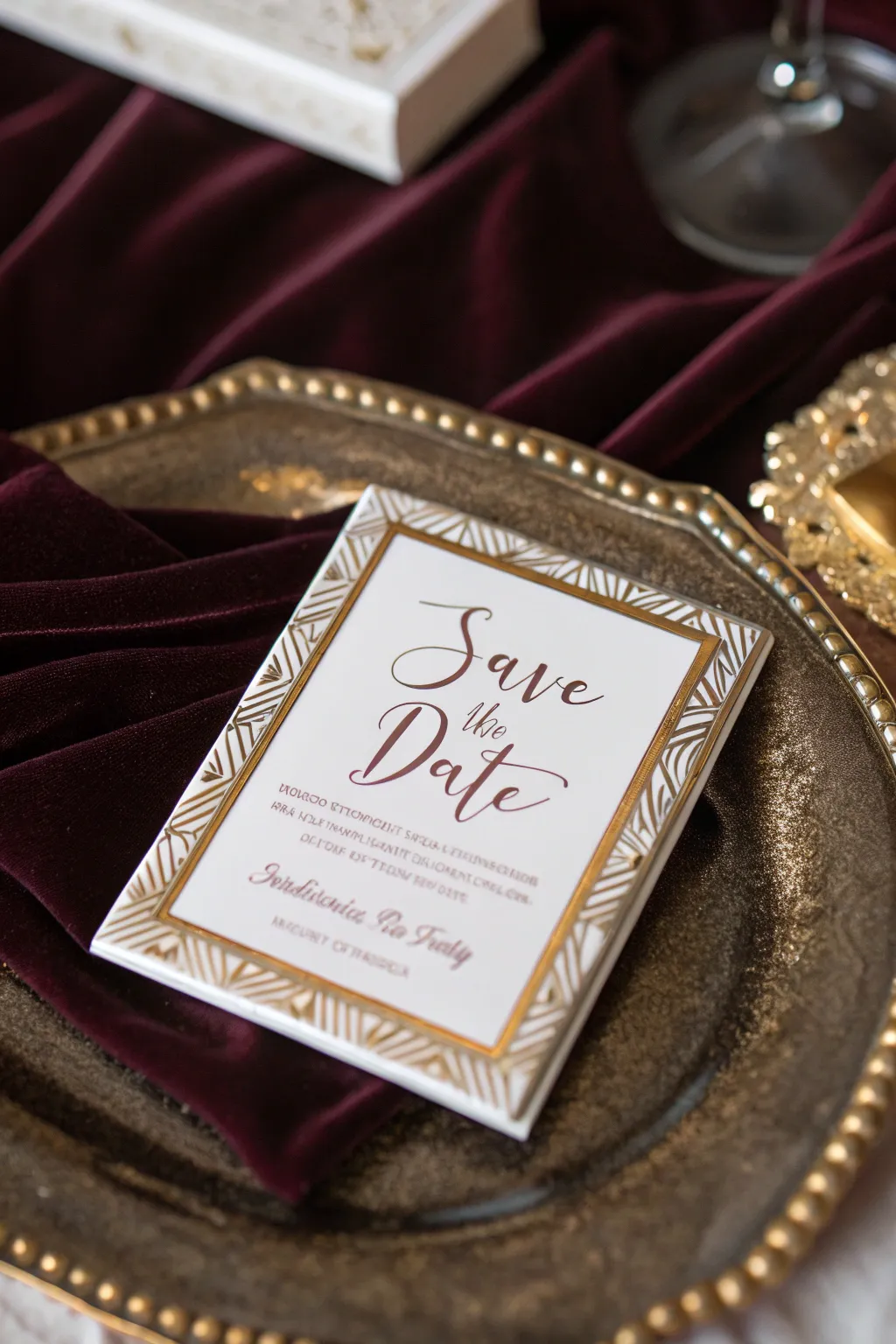 Foil accents bring a touch of luxury and shine to your save the date.