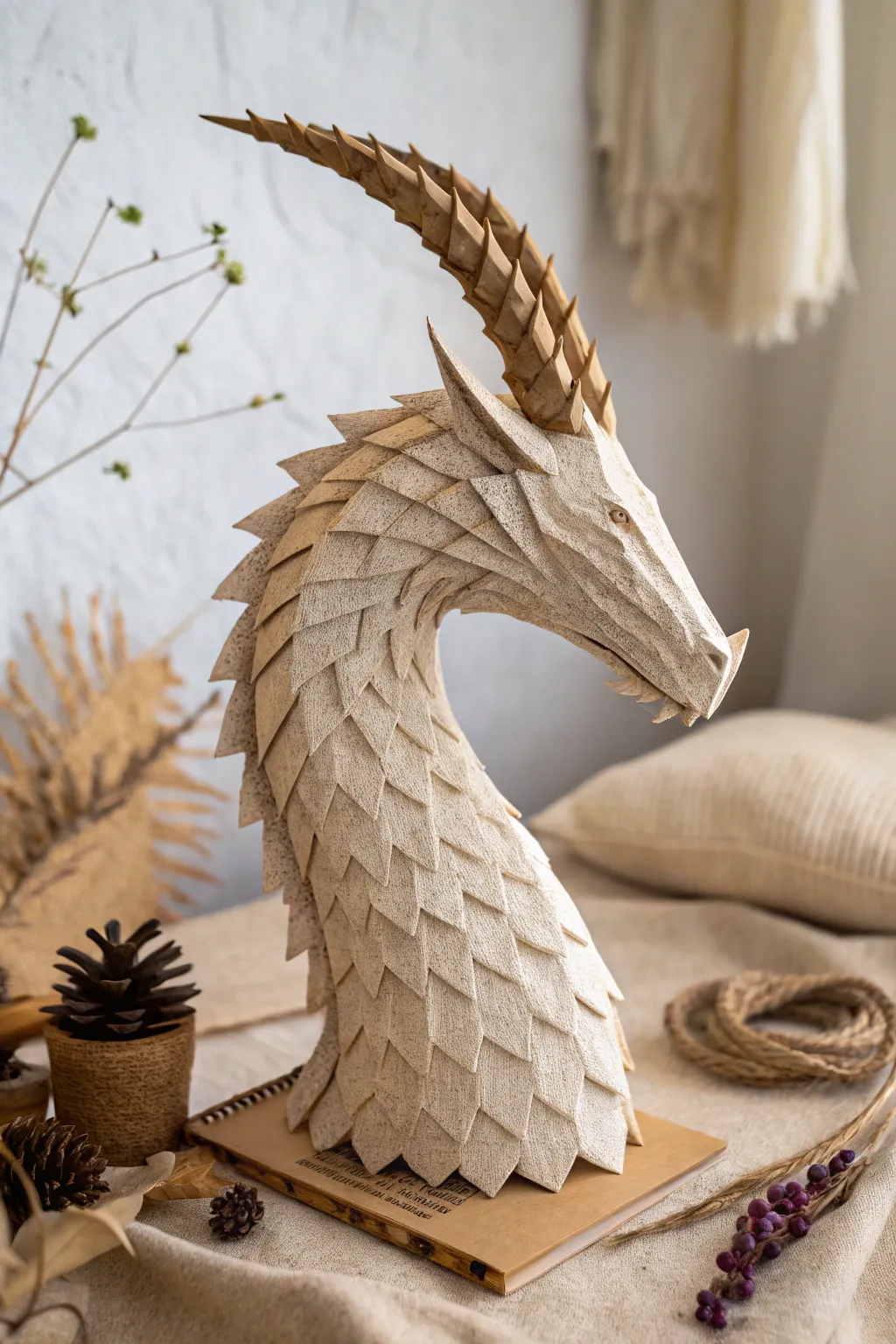Embrace the art of simplicity with a rugged touch: a beautifully crafted paper dragon horn.