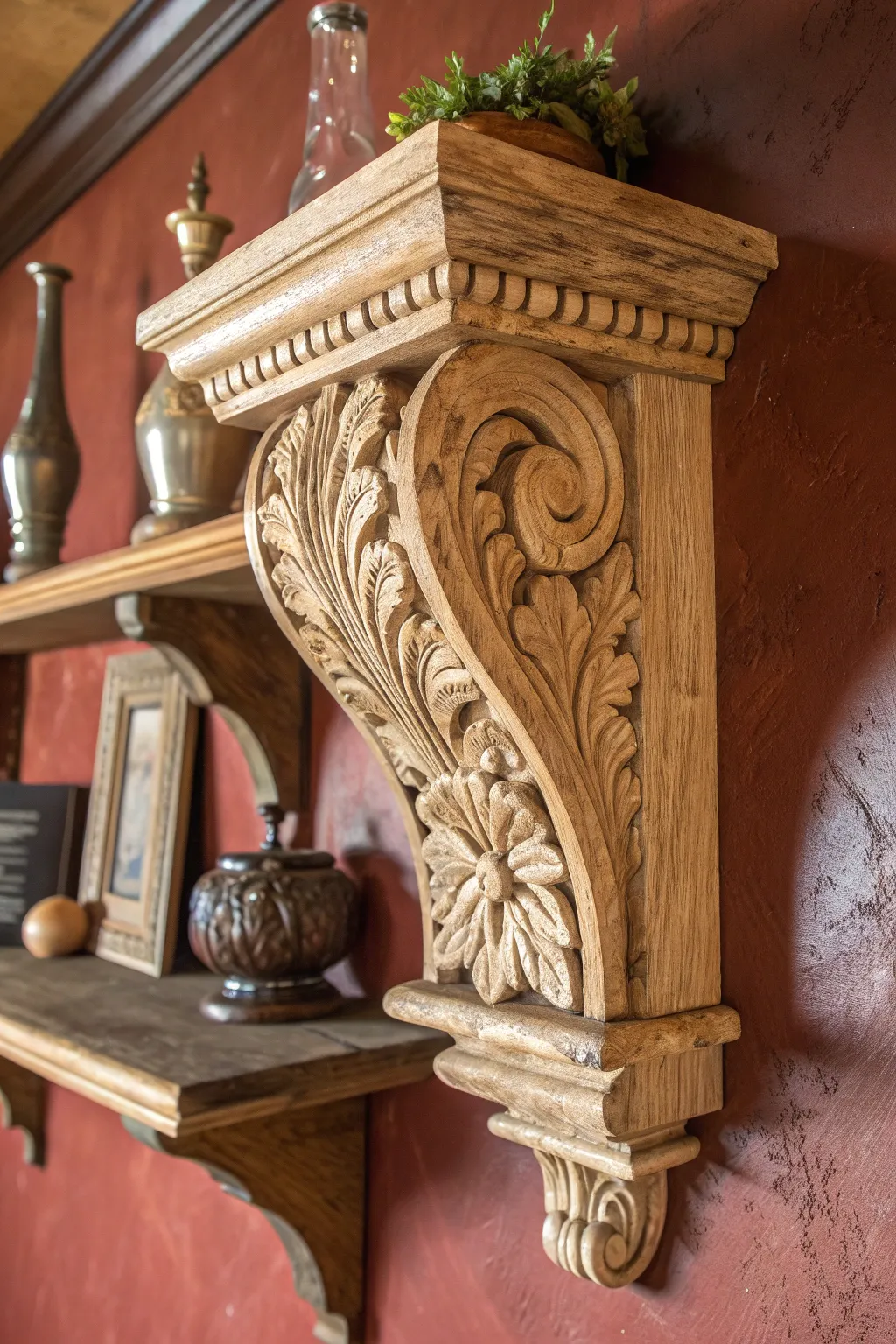 Elevate your space with the rustic charm of handcrafted decorative corbels.