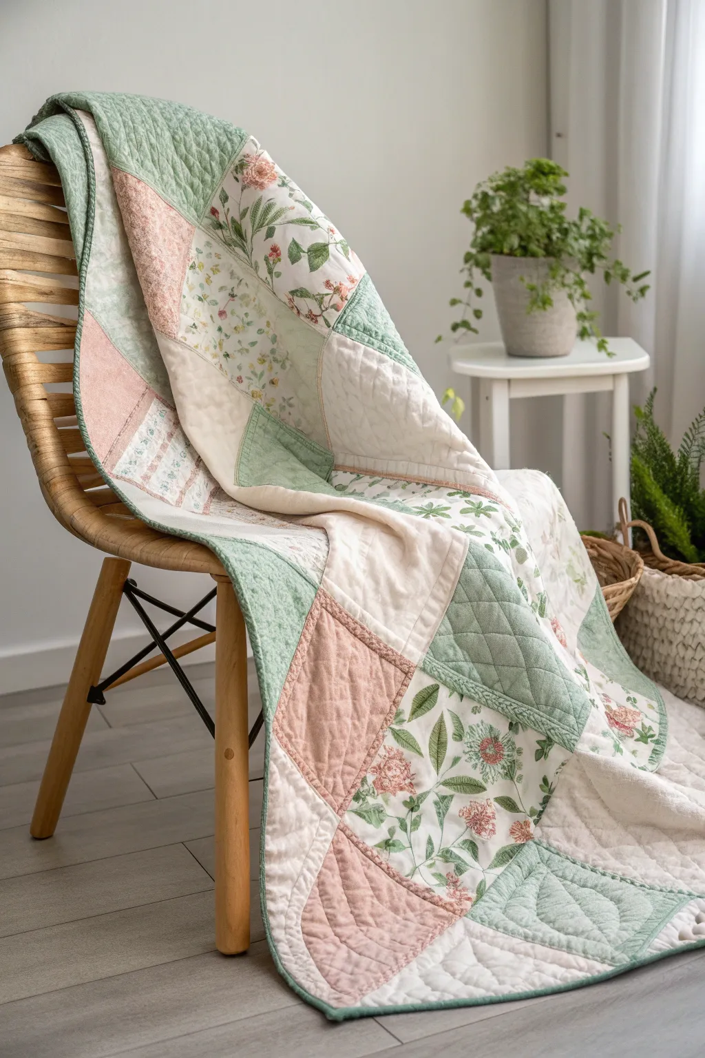 Discover the art of texture with a mixed media quilt that blends cotton and linen into a masterpiece of subtle contrasts.