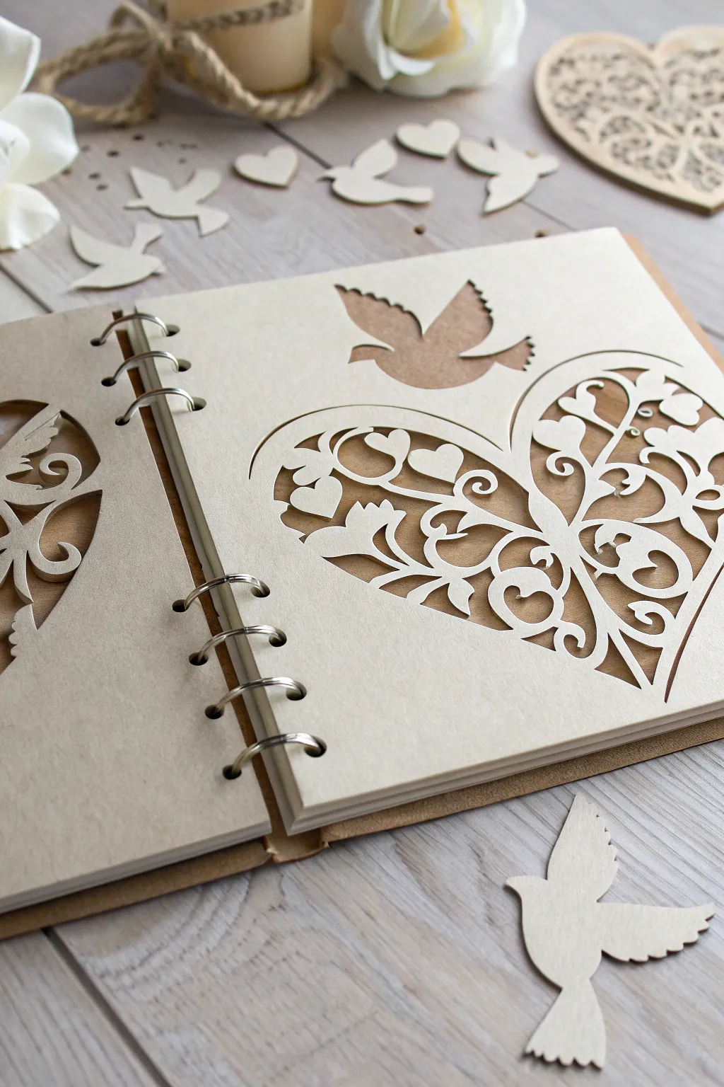 Add a touch of romance to your wedding scrapbook with whimsical silhouette cutouts. #ScrapbookMagic #WeddingMemories