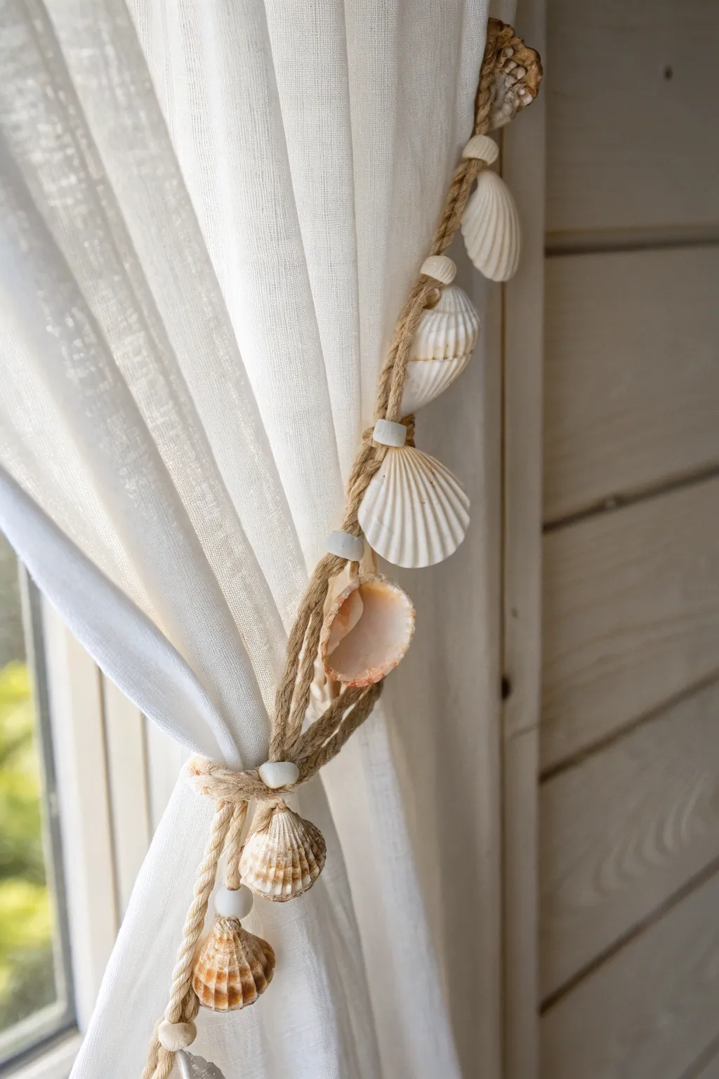 Elevate your bathroom decor with these charming seashell curtain tiebacks, perfect for adding a touch of coastal elegance.