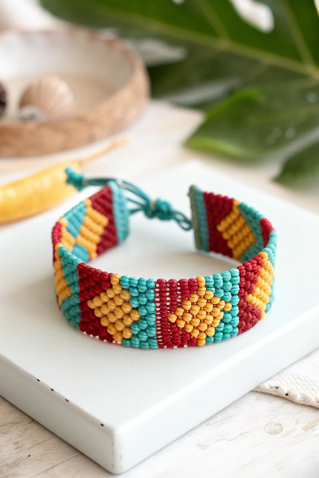 Embrace bold contrasts with this stunning color block seed bead loom bracelet, where craftsmanship meets vibrant style.