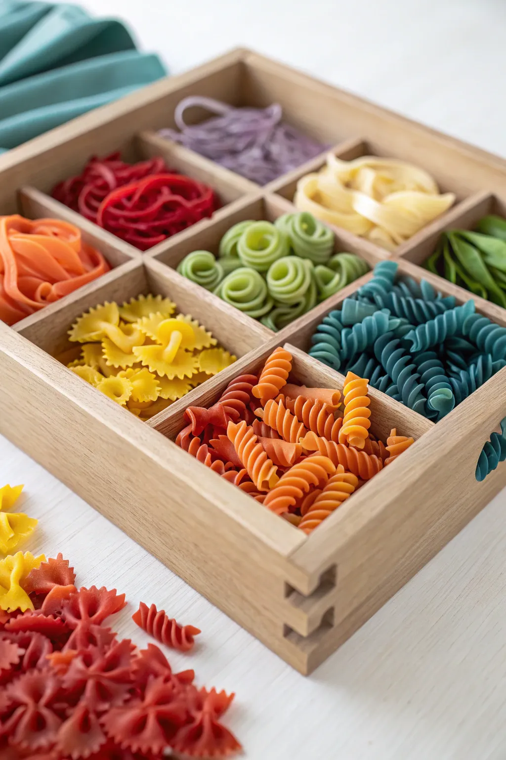 Dive into a rainbow of tactile delight with our beautifully crafted dyed pasta sensory bin. Perfect for playful exploration with a minimalist touch!